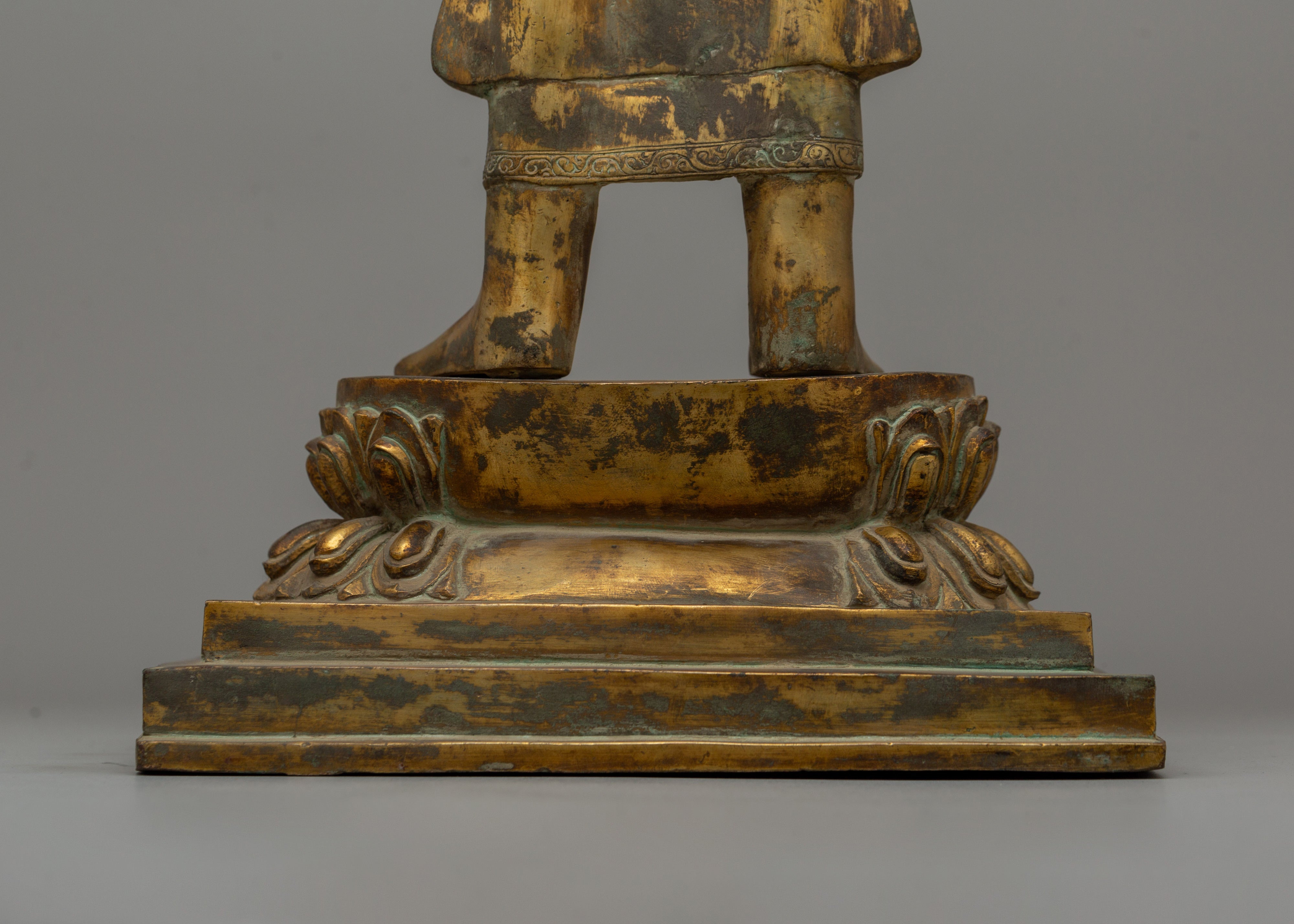 Gold-Plated Standing Buddha Sculpture | Standing Dipankar Buddha Statue