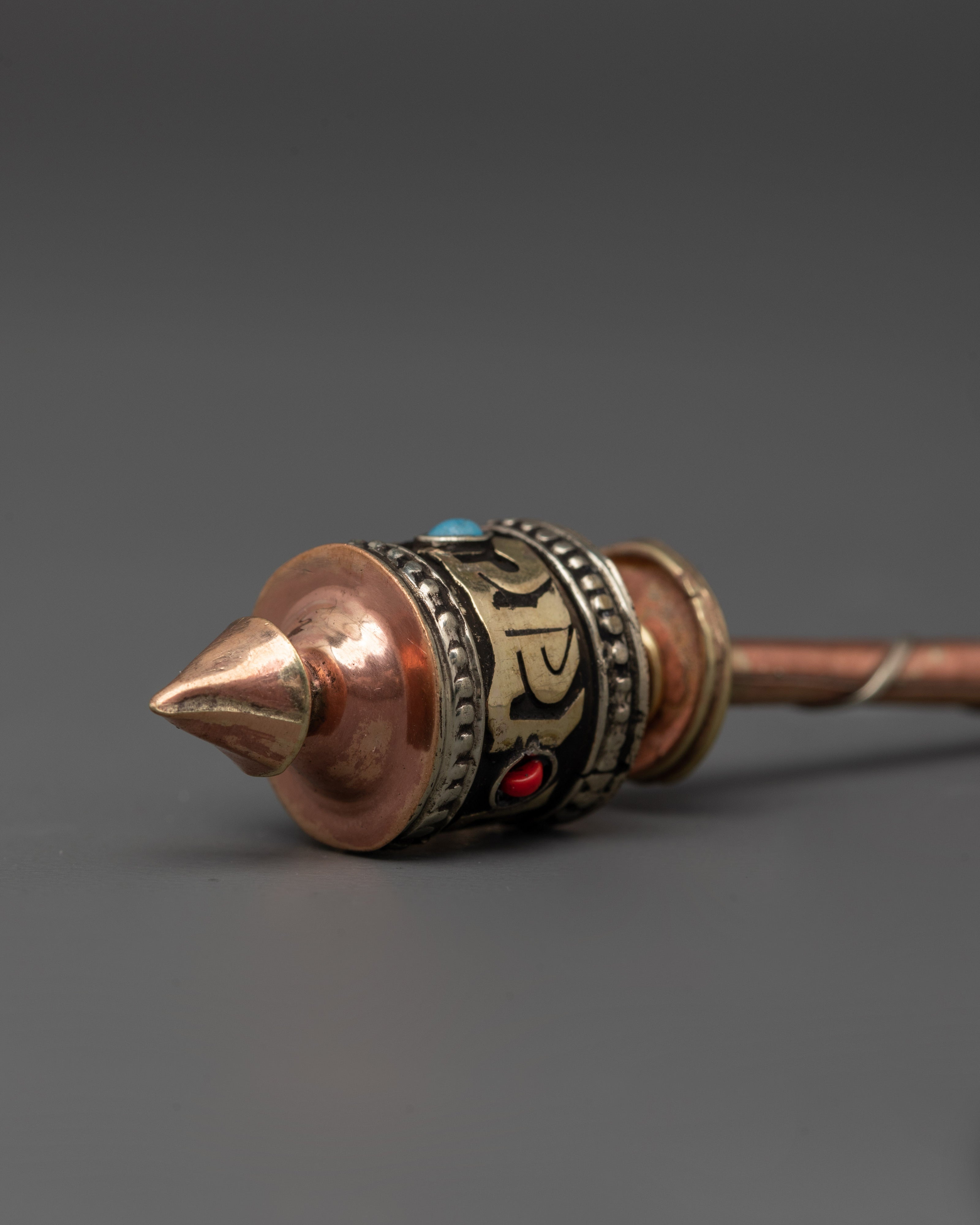 Prayer Wheel with Turquoise Inlay | Handheld Meditation Tool