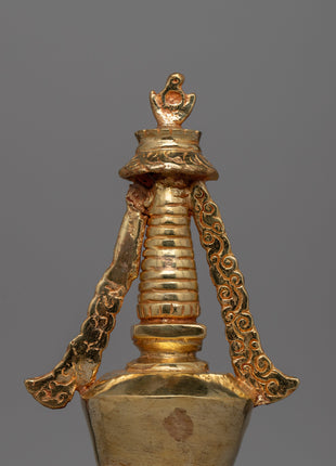 Discover a handcrafted Buddhist Stupa with gold-plated copper and bronze | Tibetan Shrine Artifact for Spiritual Rituals