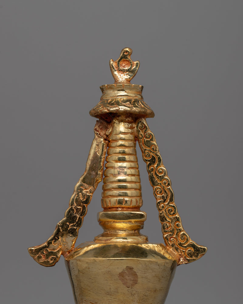 Discover a handcrafted Buddhist Stupa with gold-plated copper and bronze | Tibetan Shrine Artifact for Spiritual Rituals