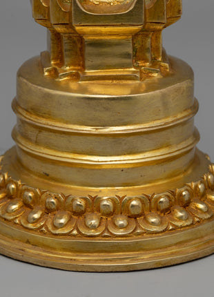 Intricate Gold-Plated Copper Tibetan Stupa |  Symbolizing Peace and Harmony