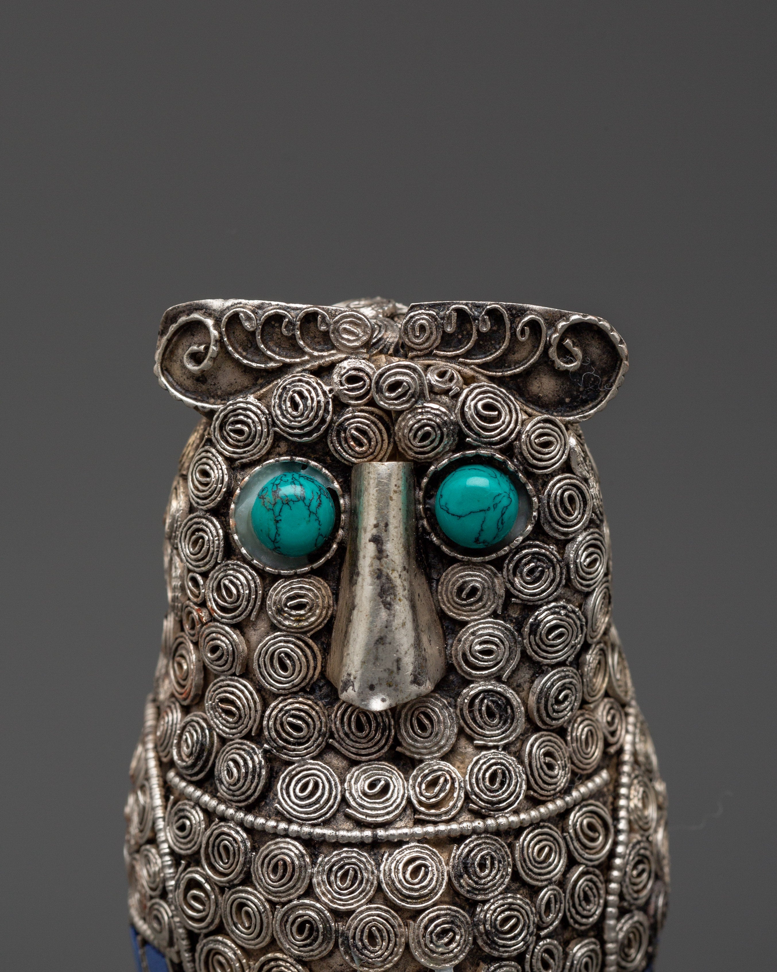 Handmade White Metal Owl Set | With Coral & Turquoise Stones