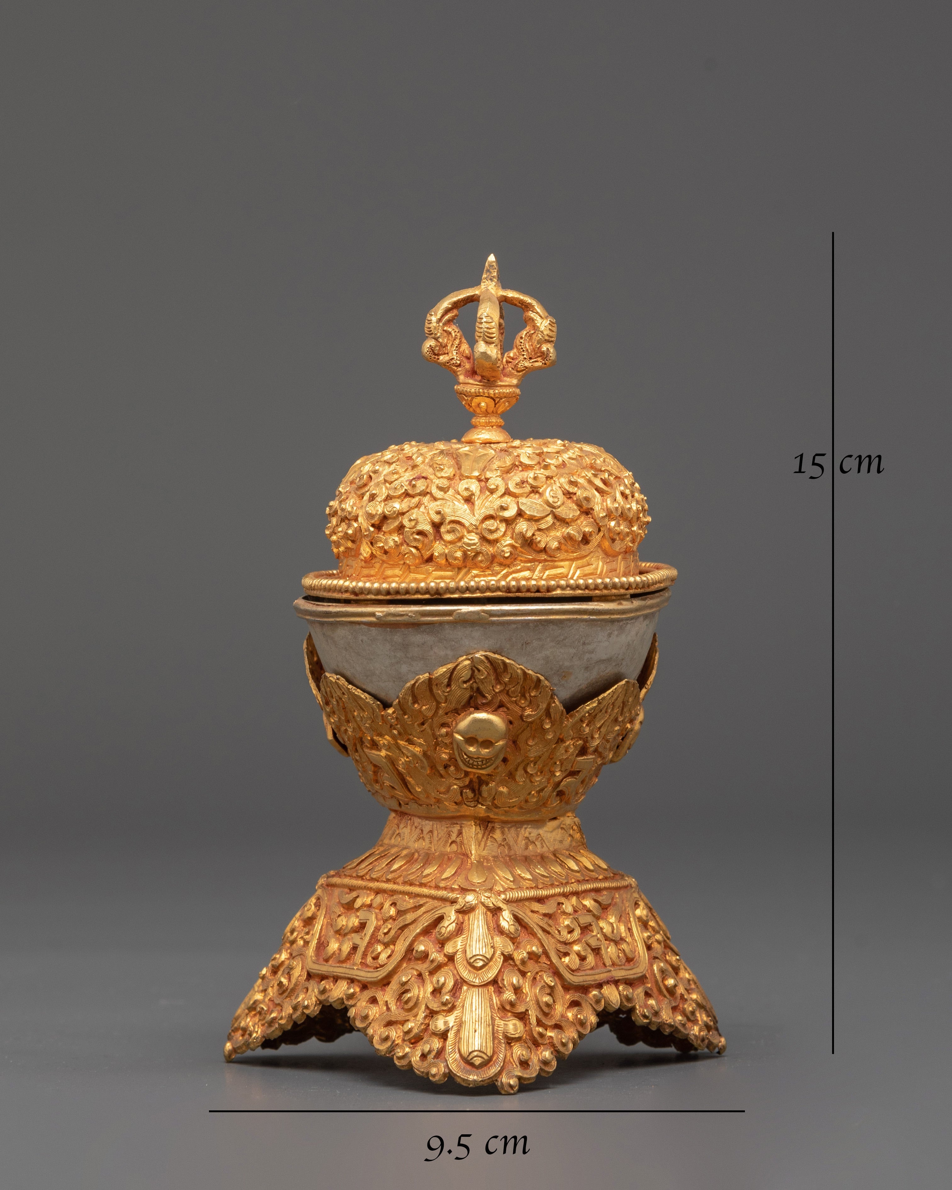 Handmade Gold Plated Kapala | Tibetan Ritual Skull Cup
