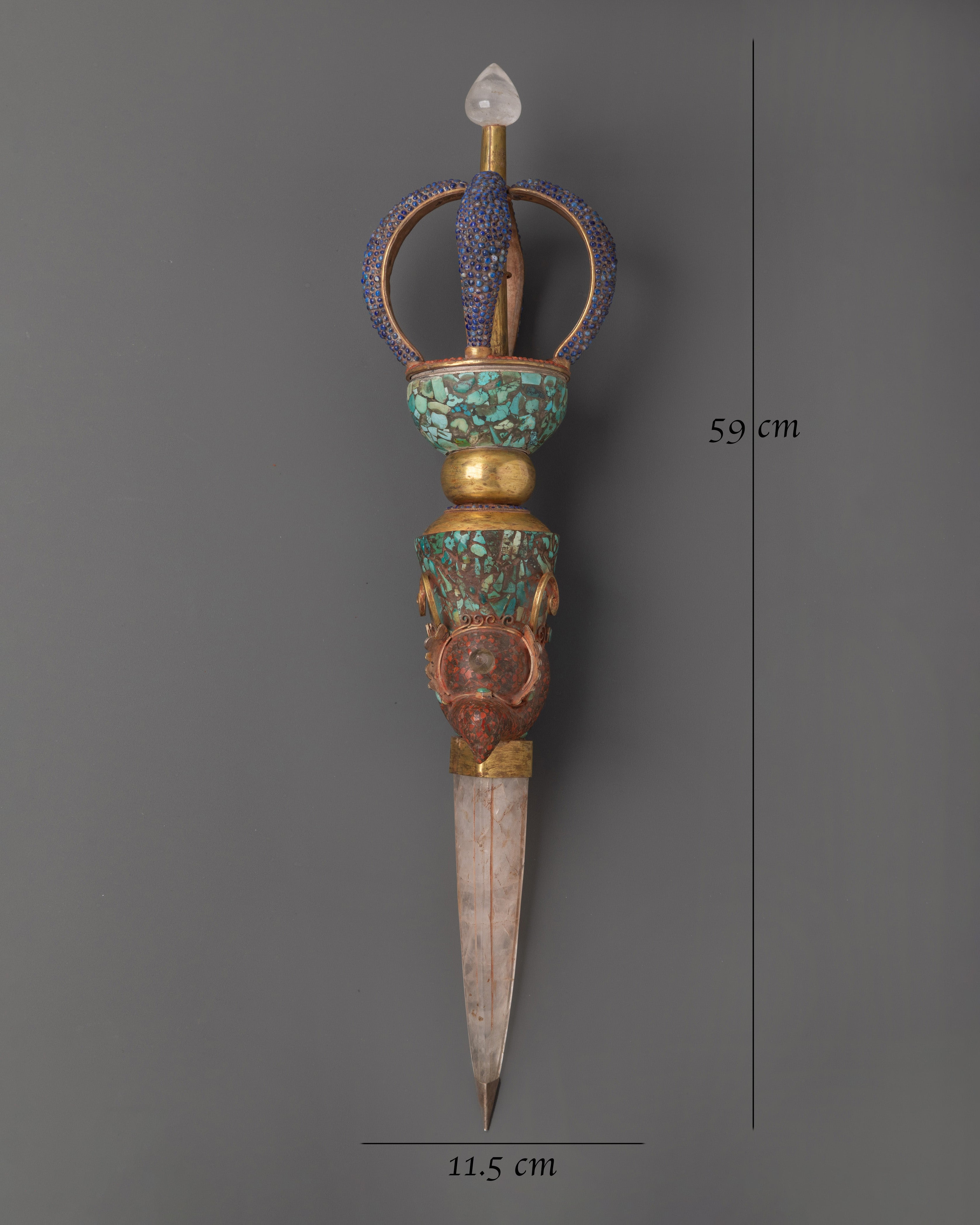Handmade Ritual Phurba Dagger | Crystal, Copper & Gold Plated Design