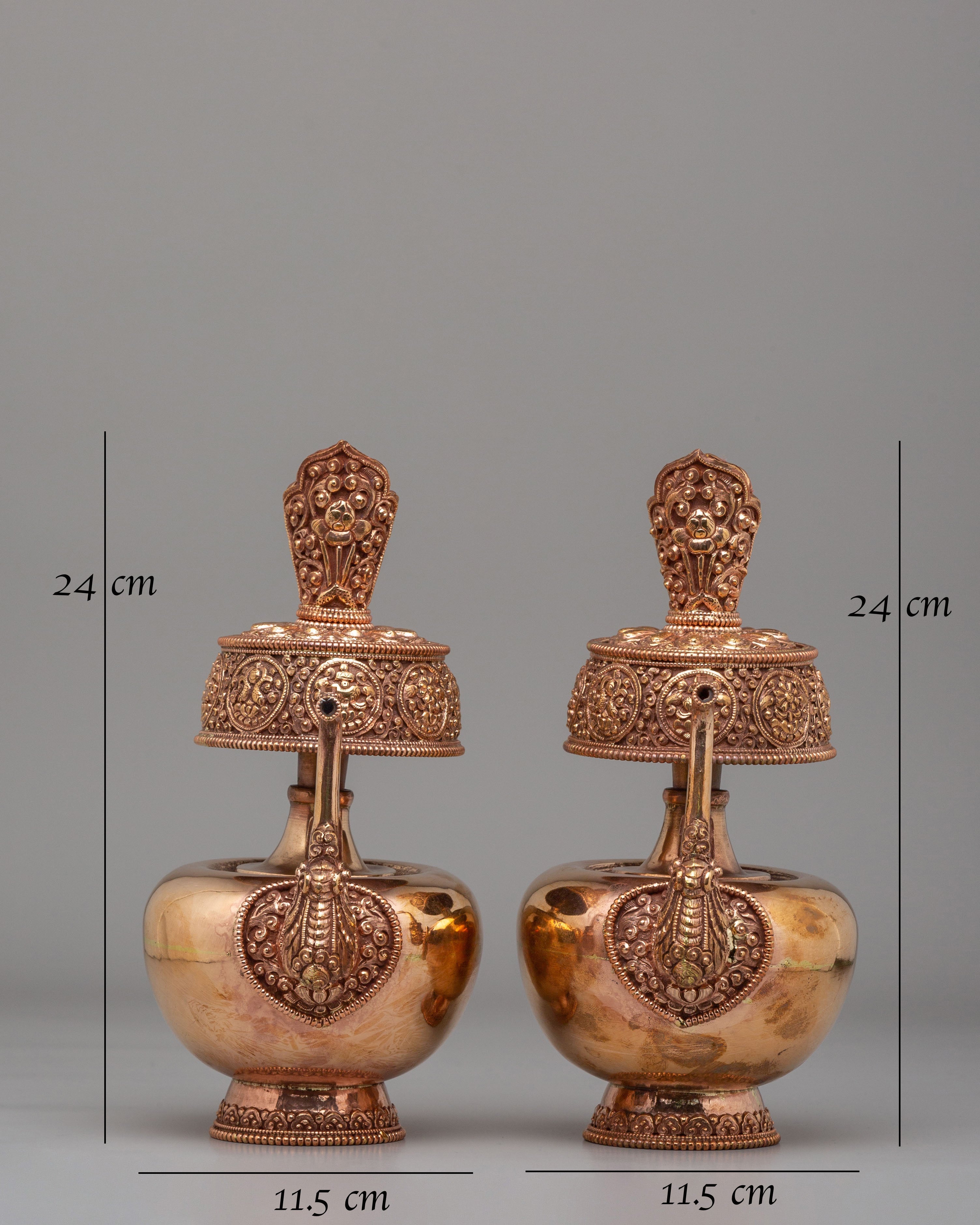 Sacred Tibetan Altar Bhumba Set | Copper Ritual Offering Vessels