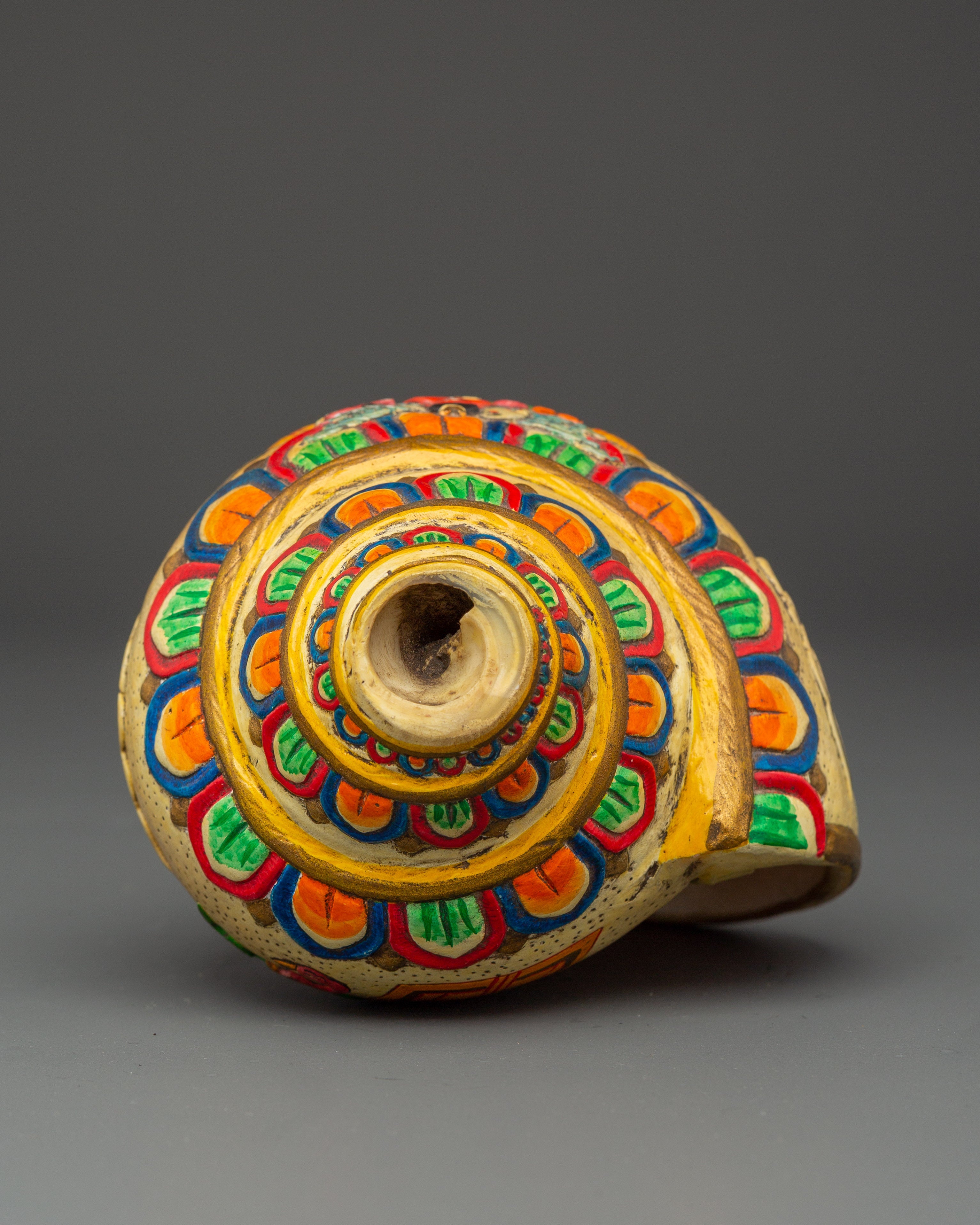 Tibetan Ritual Shankha | Hand-Painted Conch Shell with Acrylic Color