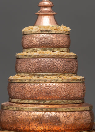 Copper Mandala Offering Set with Brass | Buffed Finish with Brass Accents