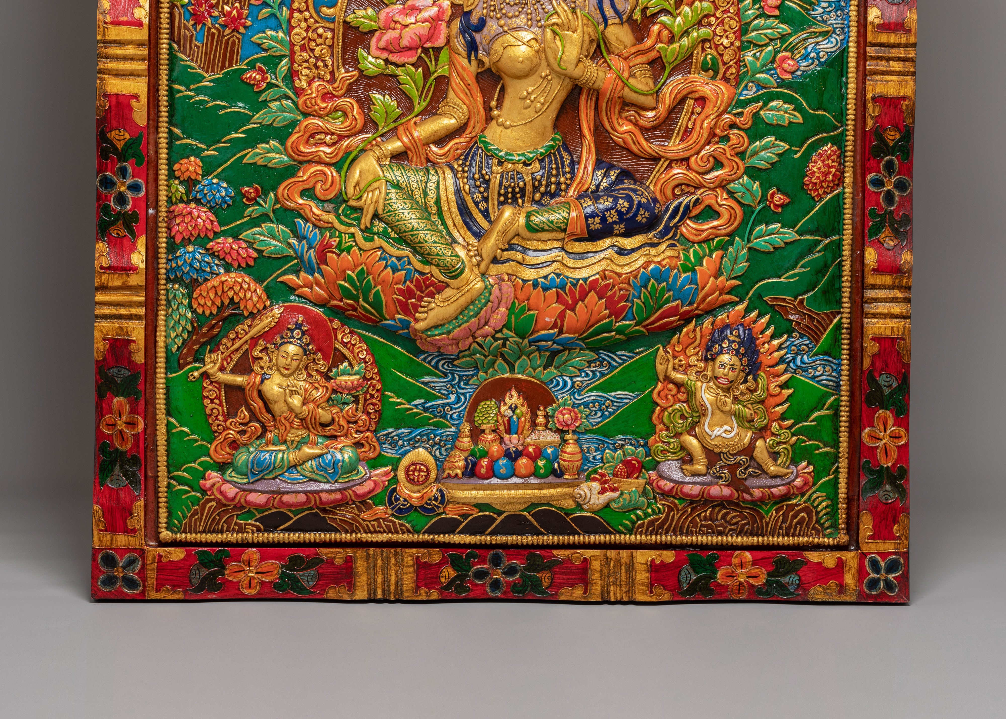 Handmade Green Tara Thangka Wall Hanging | Tibetan Buddhist Sacred Art