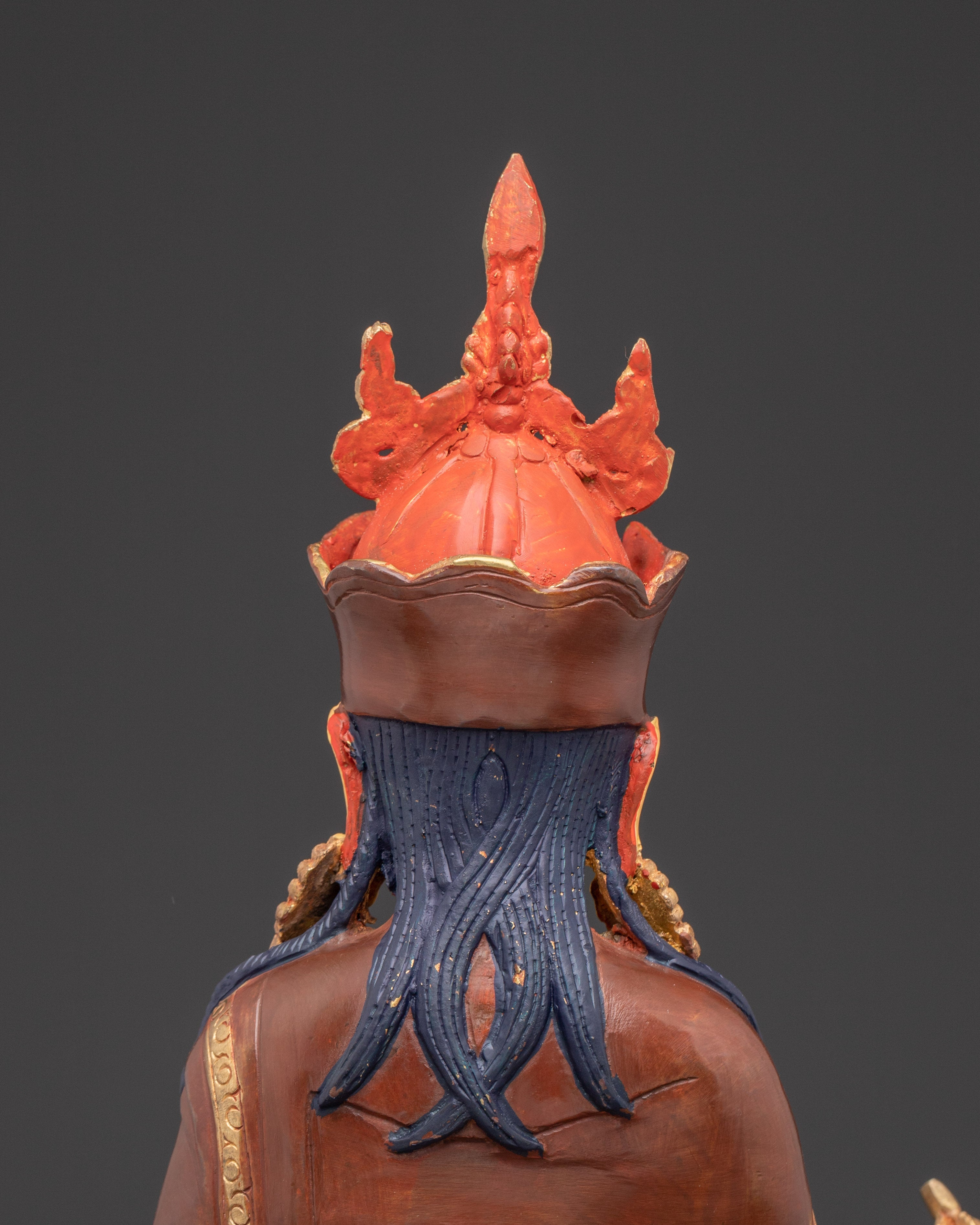 Handmade Tibetan Guru Rinpoche Statue | Copper Gold-Plated and Acrylic Sculpture