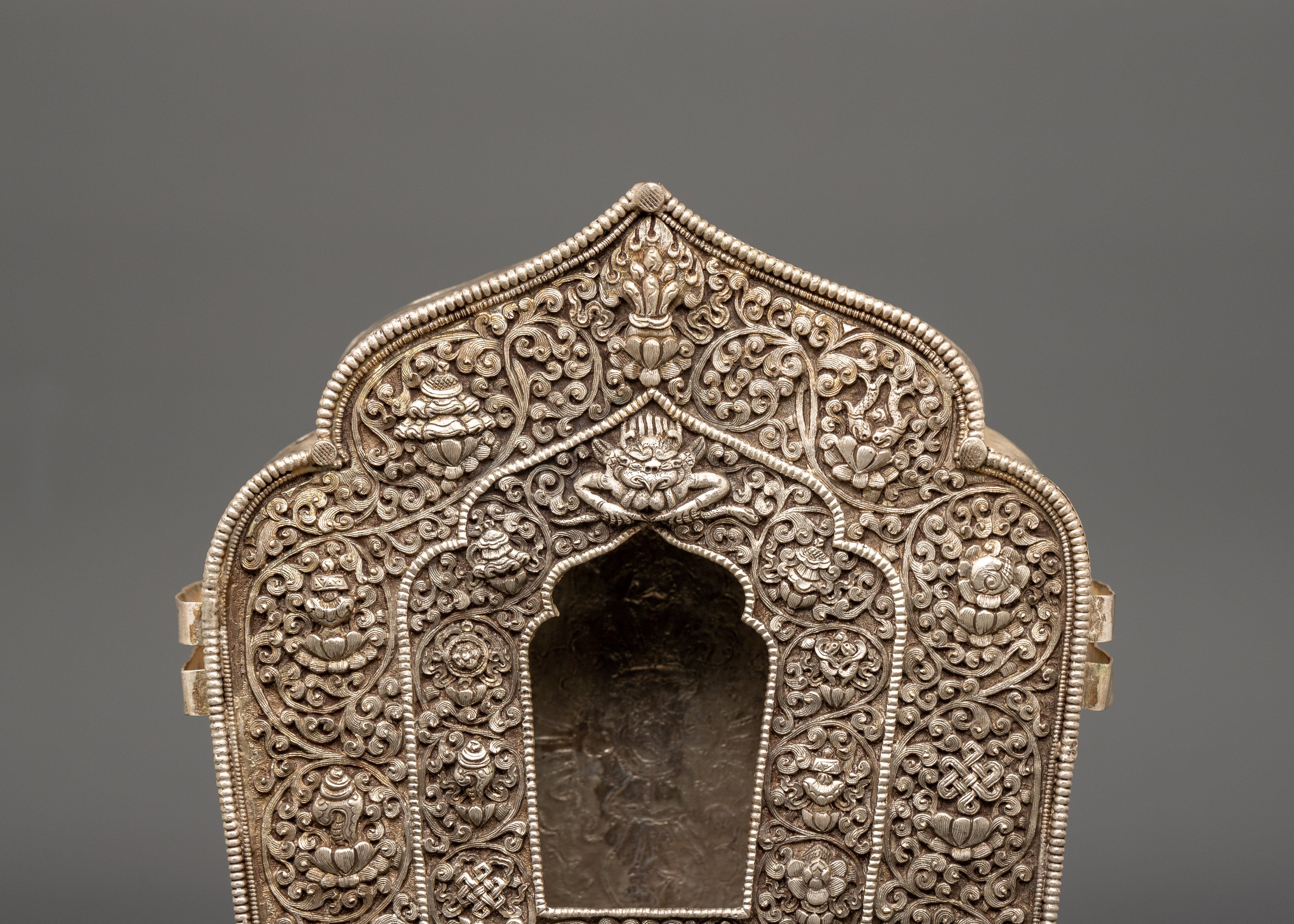 Silver Tibetan Ghau Box | Buddhist Amulet Shrine for Altar