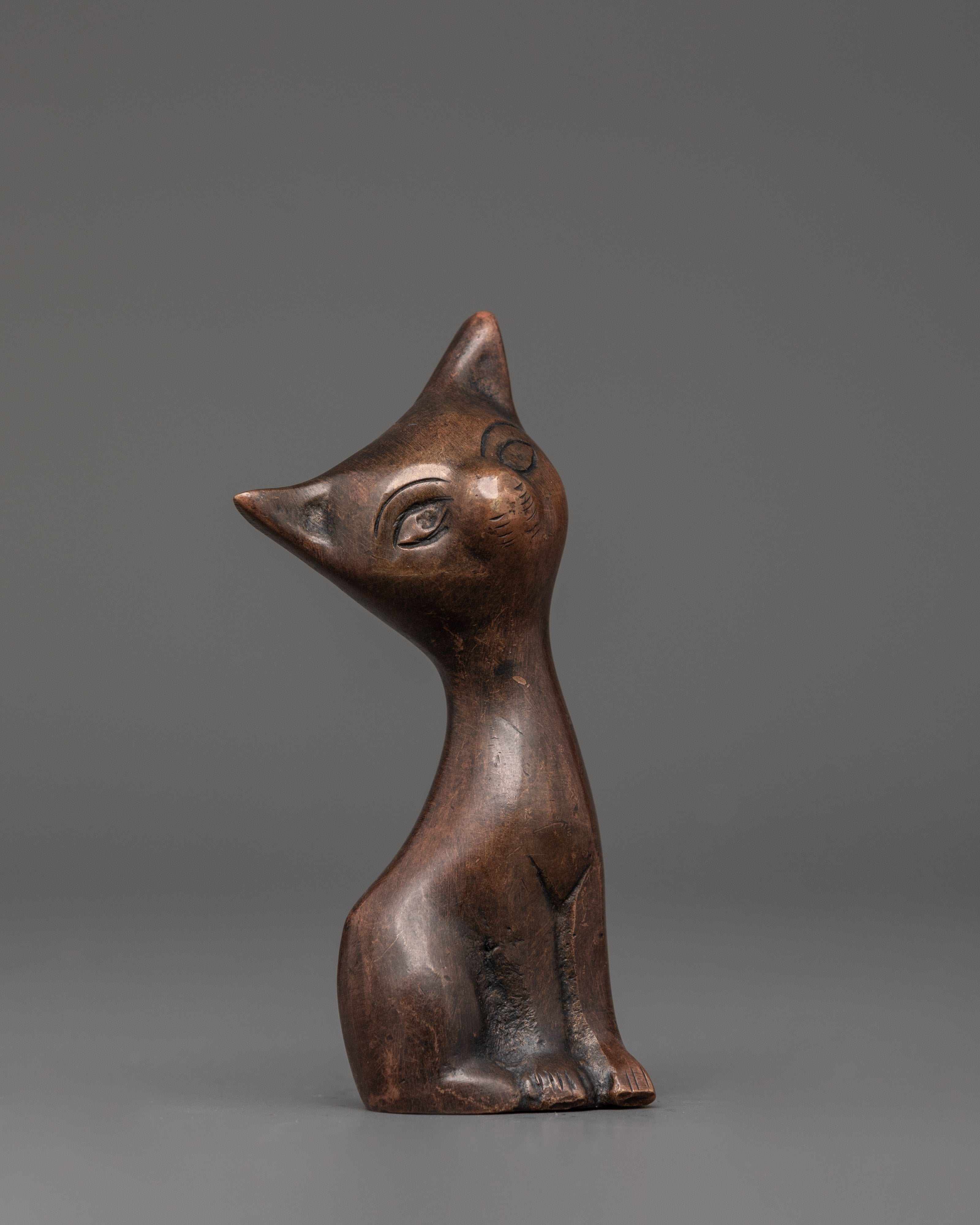 Handcrafted Decorative Cat Figurine Set | Oxidized Copper Cat Sculpture
