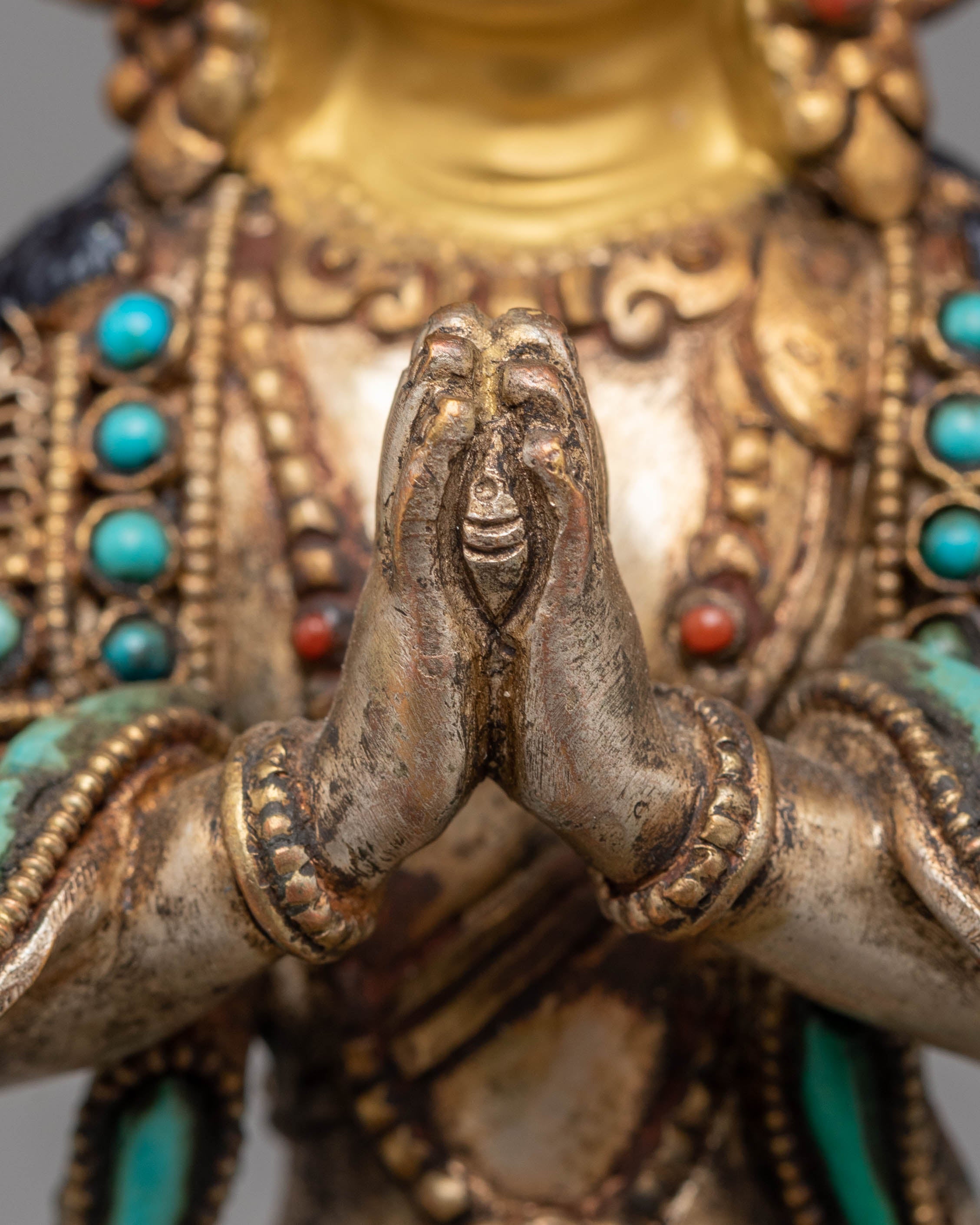 Divine Bodhisattva Standing Chenrezig Statue | Copper & Silver Plated Art