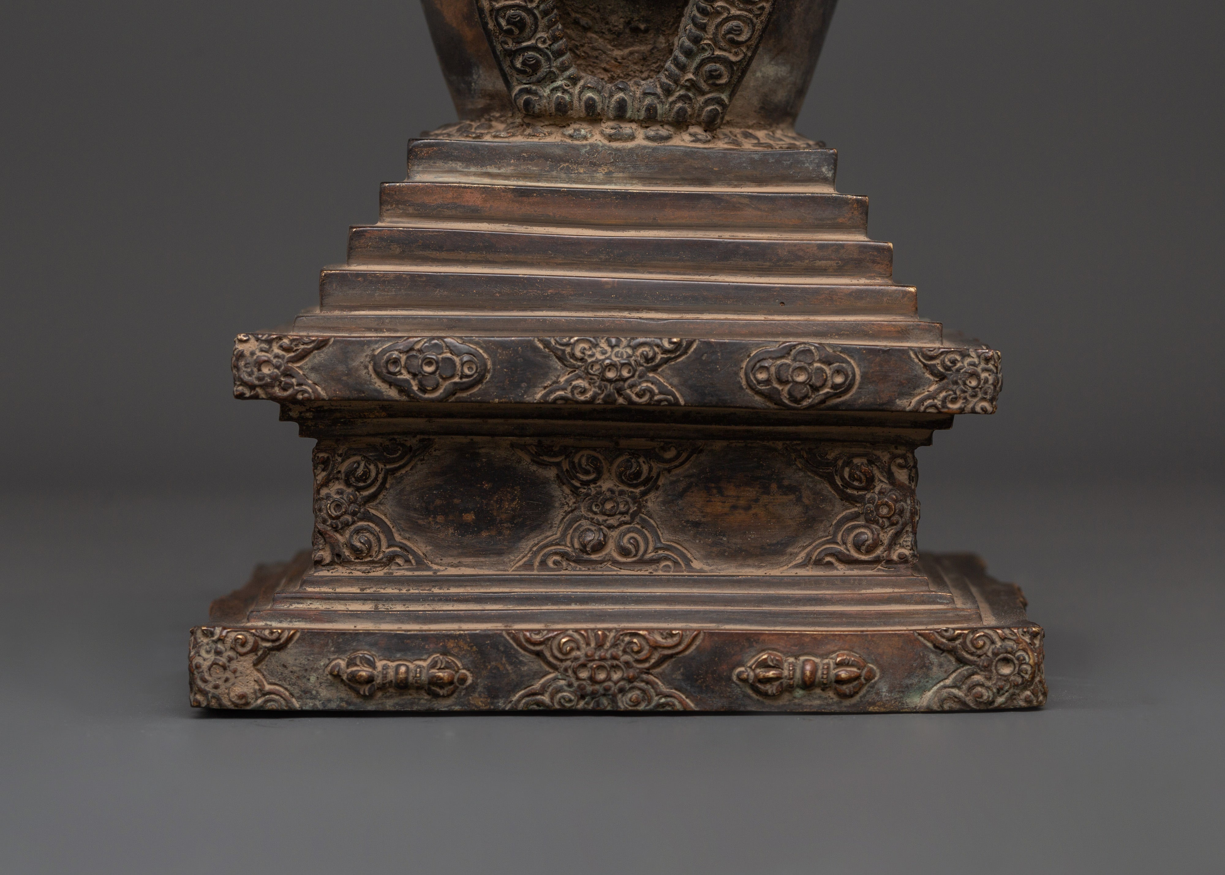 Oxidized Copper Antique Finish Stupa | Tibetan Buddhist Decor