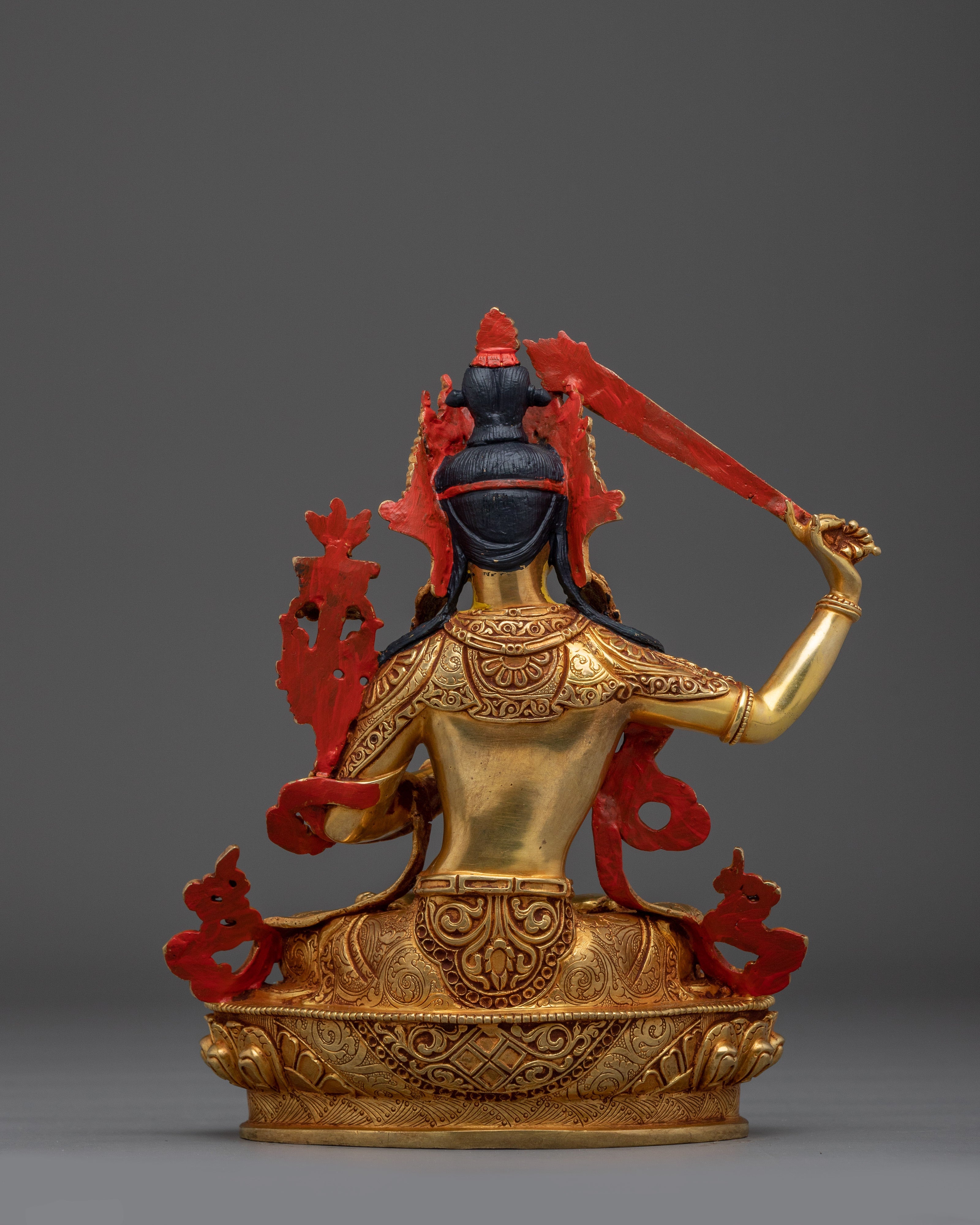Golden Wisdom Embodiment Manjushri Statue | Buddhist Spiritual Artwork