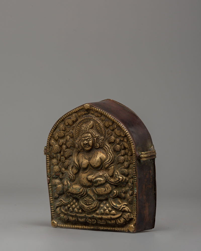 Ghau Box with Dzambhala Carving | A Sacred Ritual Box