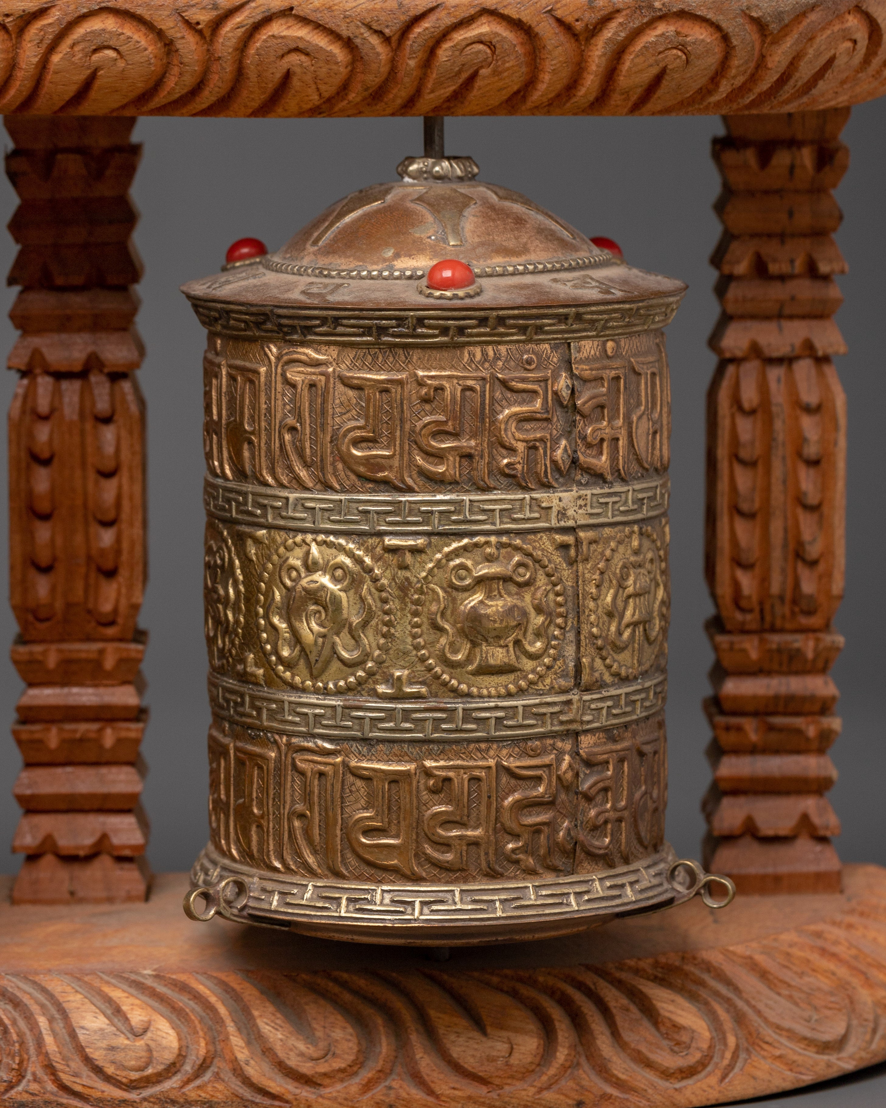 Set of 5 Handcrafted Brass Tibetan Prayer Wheels | Sacred Mantra Spinners