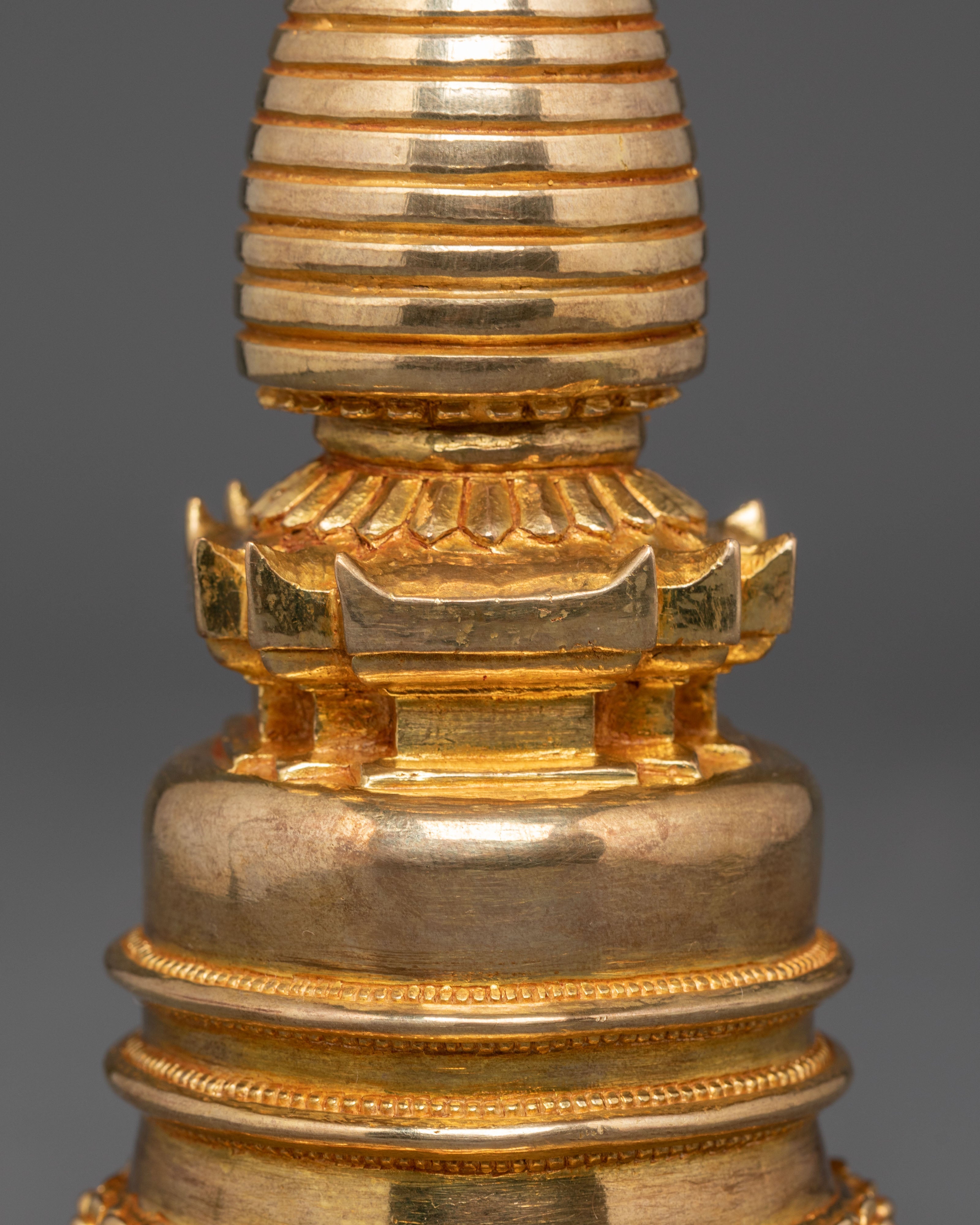 Sacred Gold Plated Stupa | Tibetan Buddhist Spiritual Decor