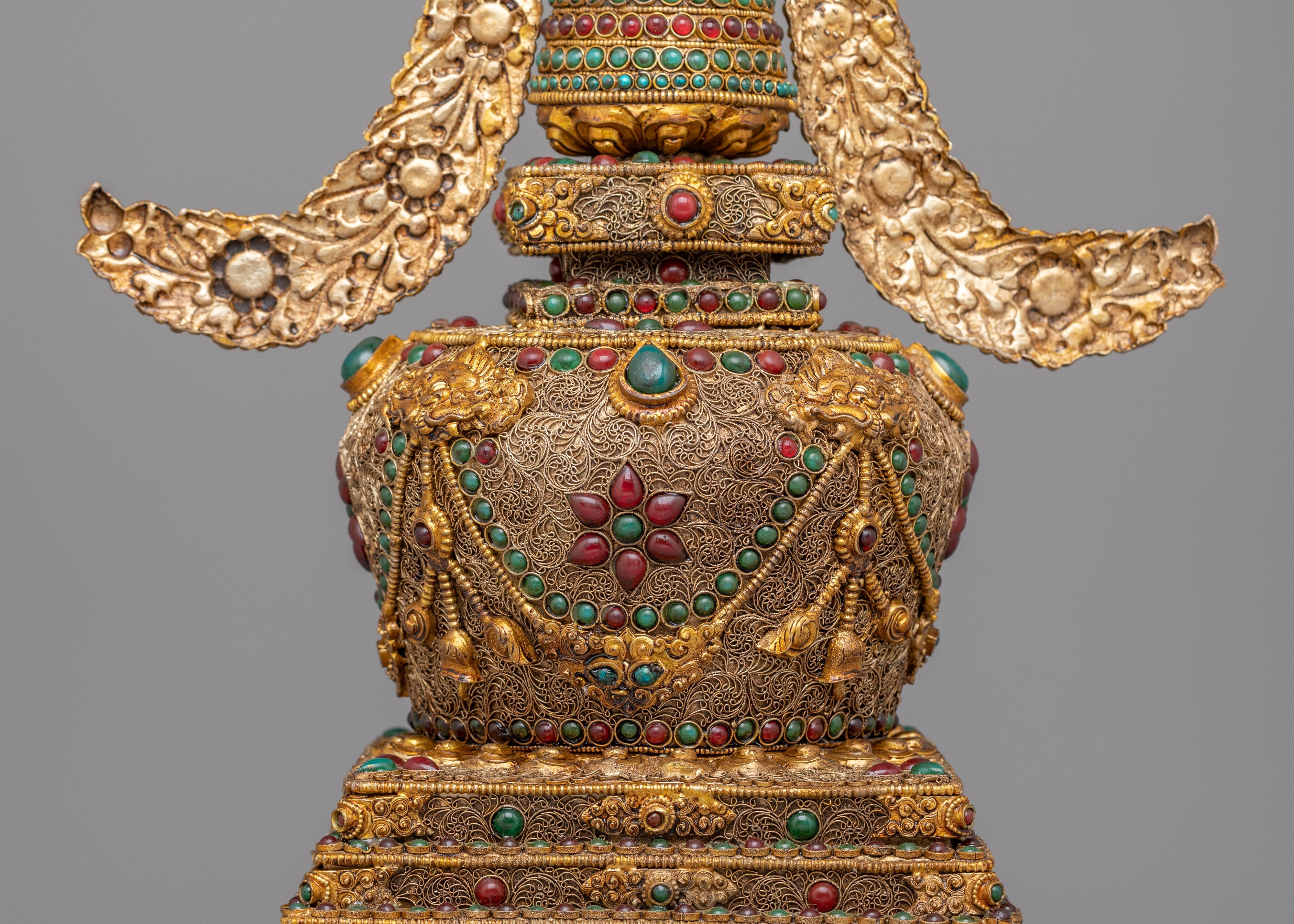 Gold-Plated Enlightenment Chorten | Handmade Buddhist Altar Decor