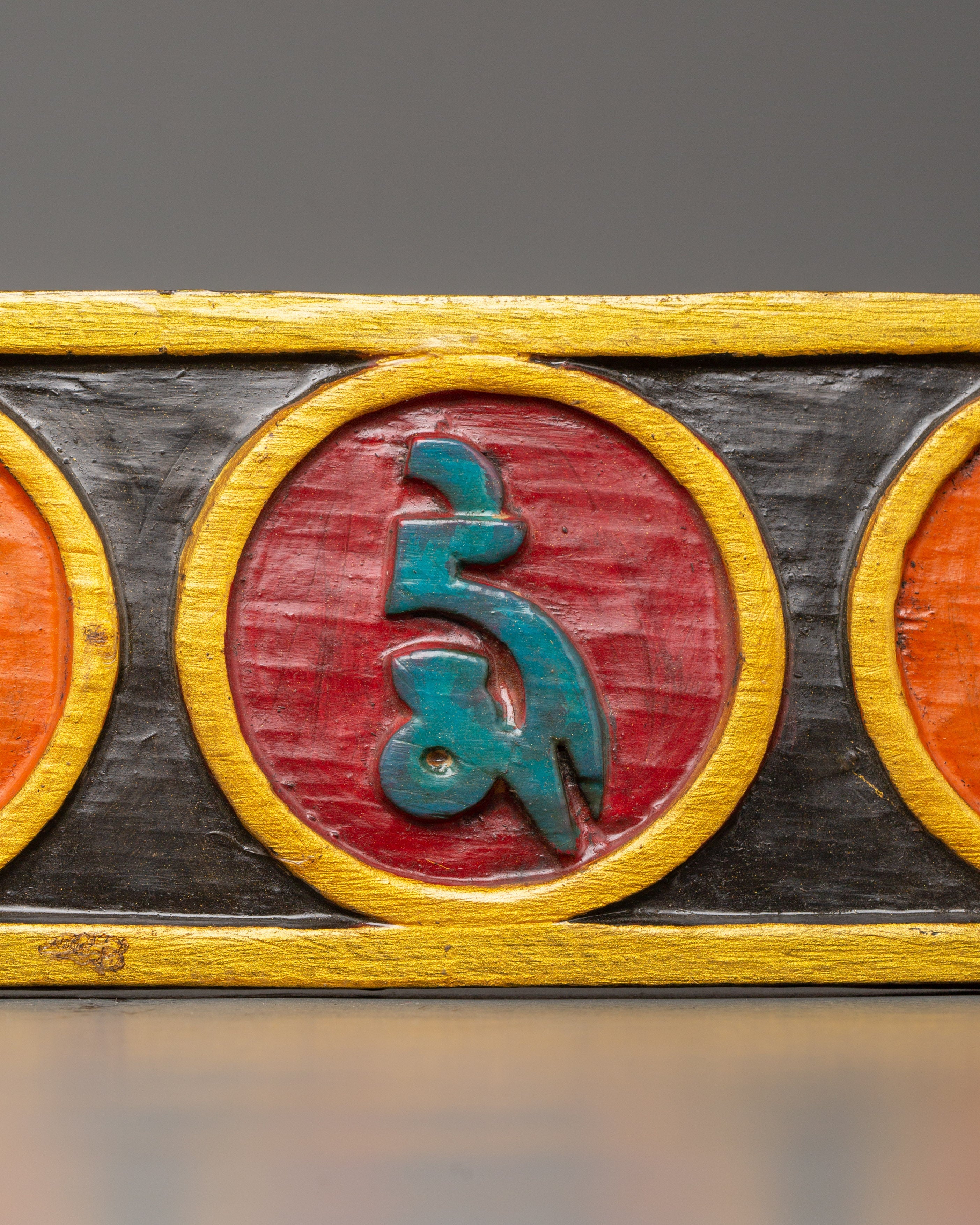 Tibetan Mantra Wall Hanging in Wood | Hand-Painted Sacred Art