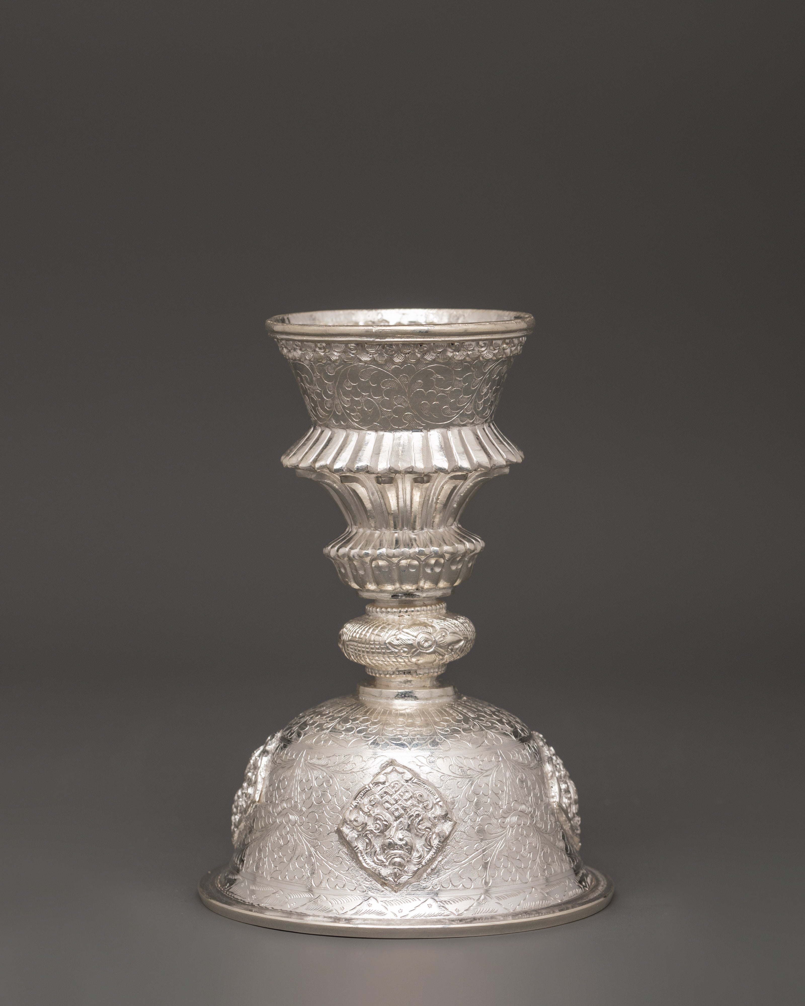 Pure Silver Tibetan Butter Lamp Set | Tibetan Offering Lamps