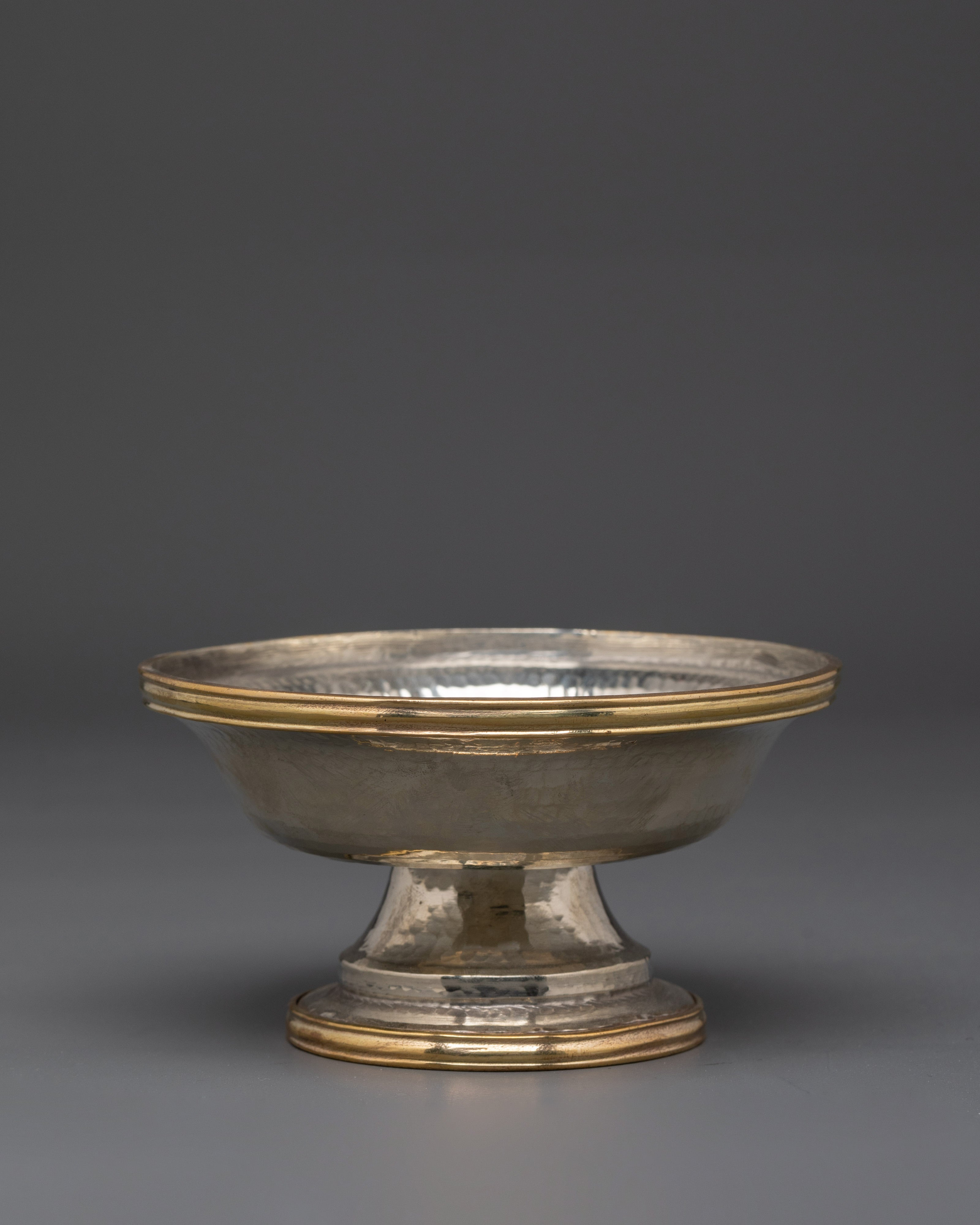 Handcrafted Buddhist Altar Serkyem Set | White Metal and Copper Ritual Offering Vessel