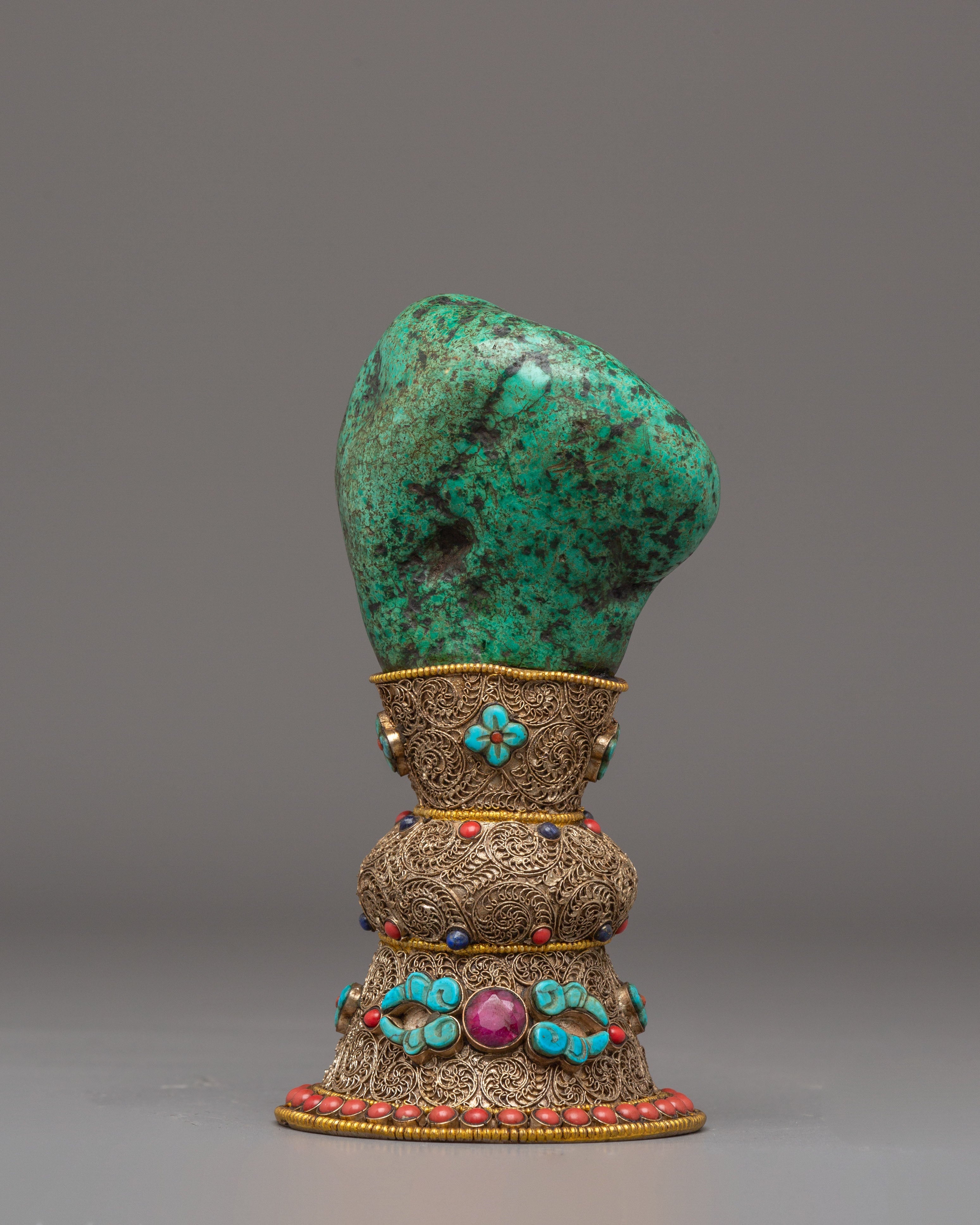 Copper Stamp for Decor | Tibetan Art with Coral and Turquoise