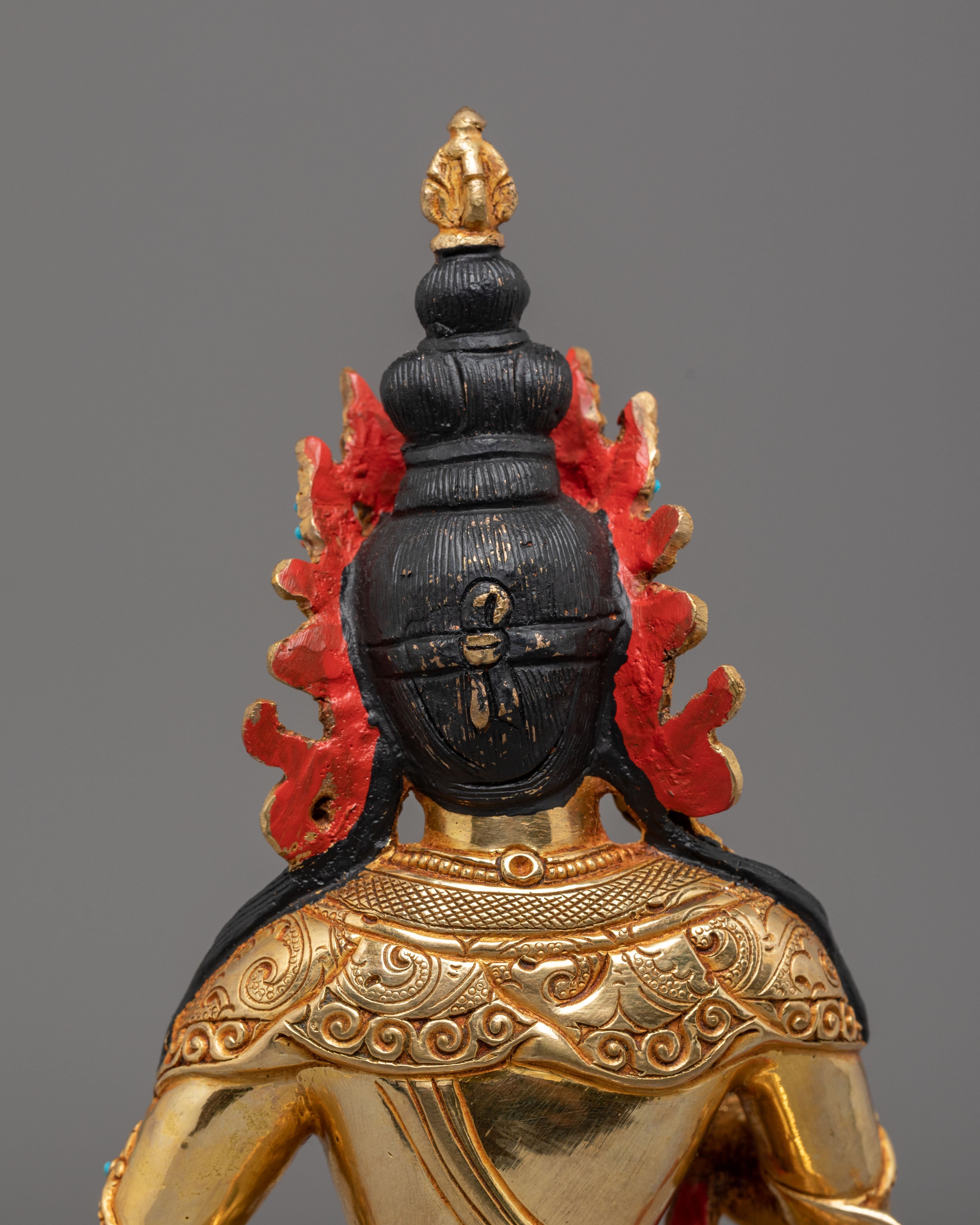 Vajrasattva Statue for Altar Decor | Gold Plated Copper Sculpture with Coral & Turquoise