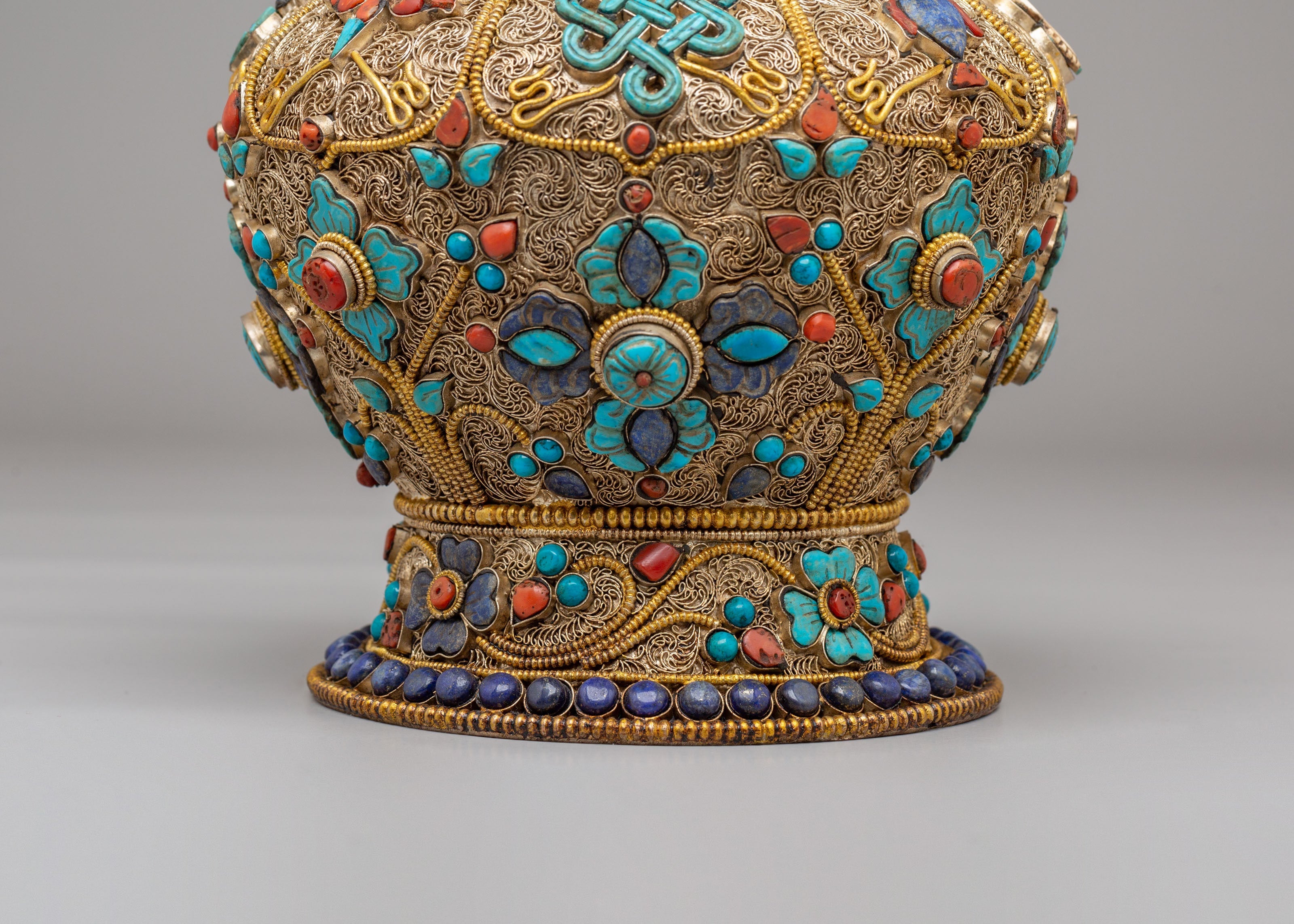 Traditional Offering Rice Pot | Filigree Silver Buddhist Vessel