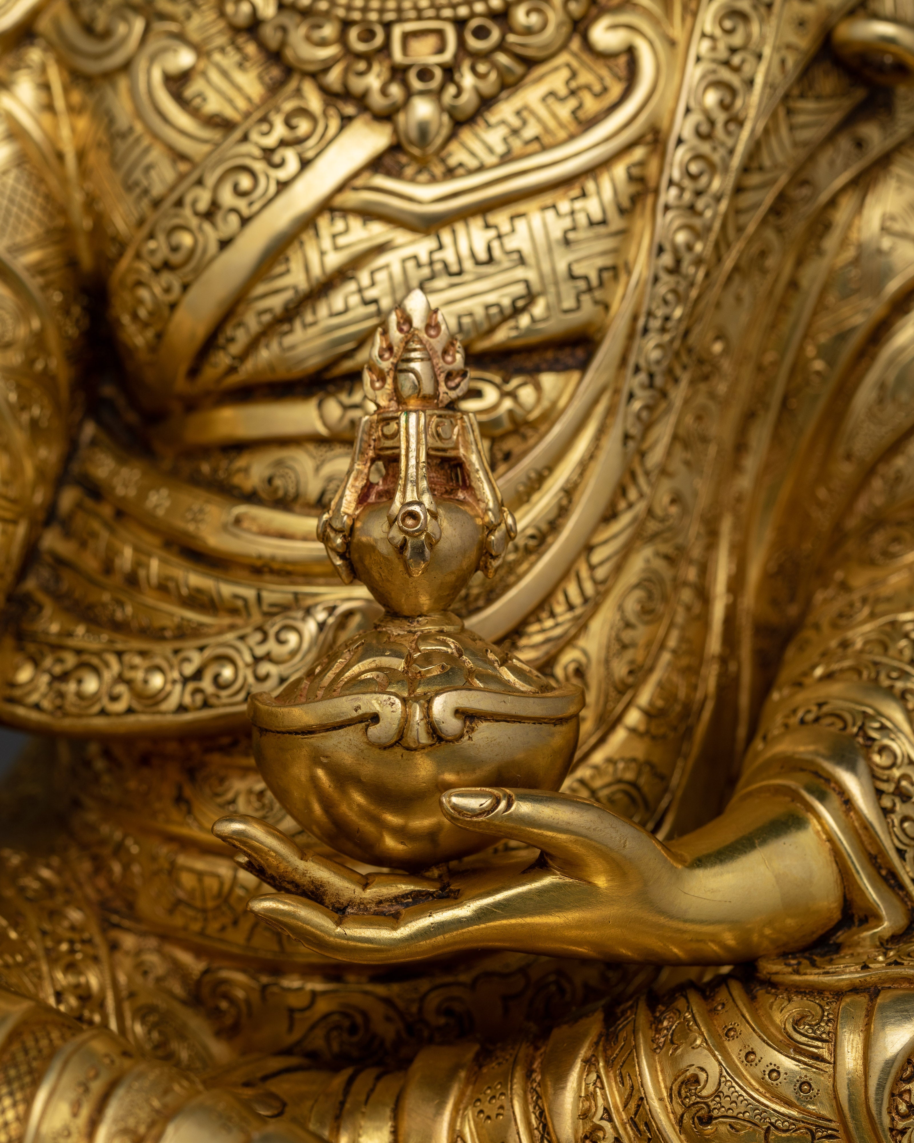 Budh Guru Rinpoche Statue | 24K Gold Gilded Copper Sculpture