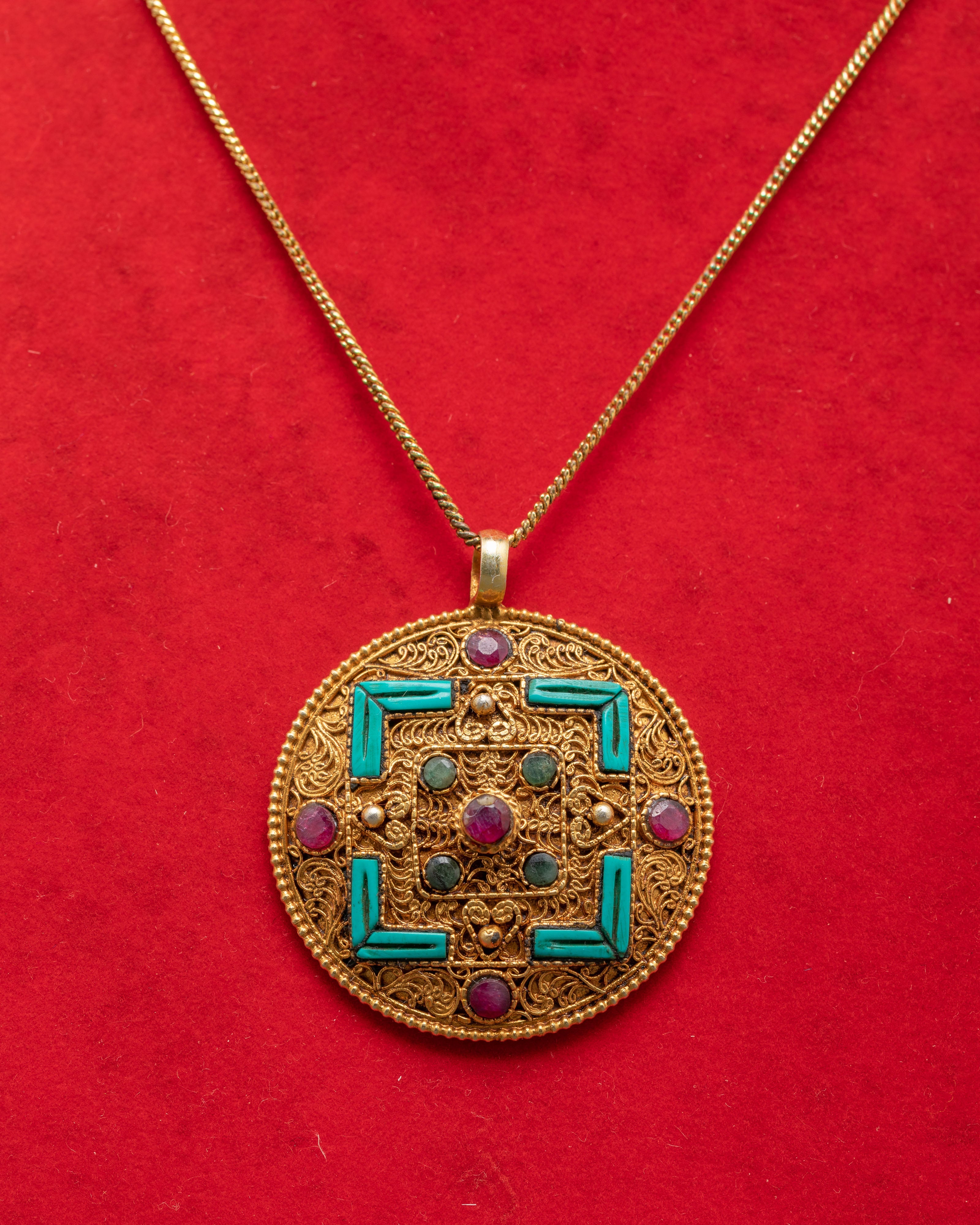 Gold Plated Locket with Turquoise | Elegant Pendant for Protection