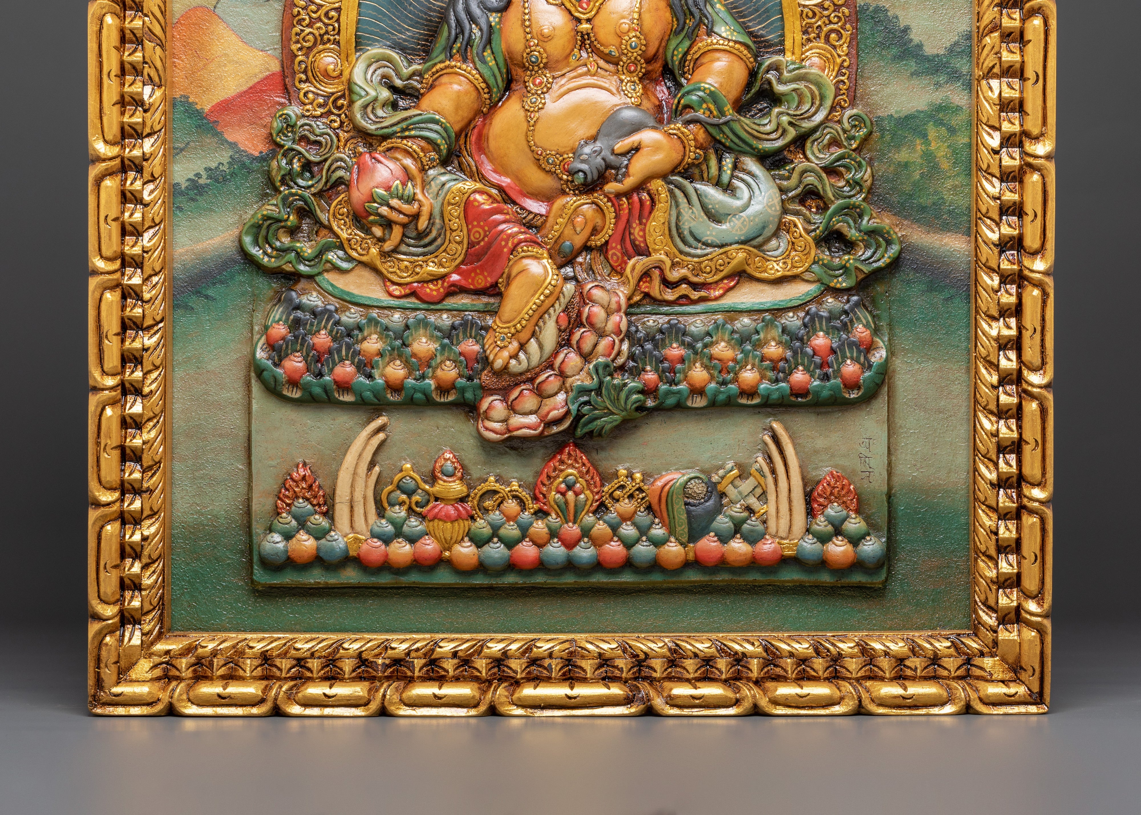 Tibetan Dzambhala Relief Art Wall Hanging | Spiritual Wealth & Prosperity Wall Art