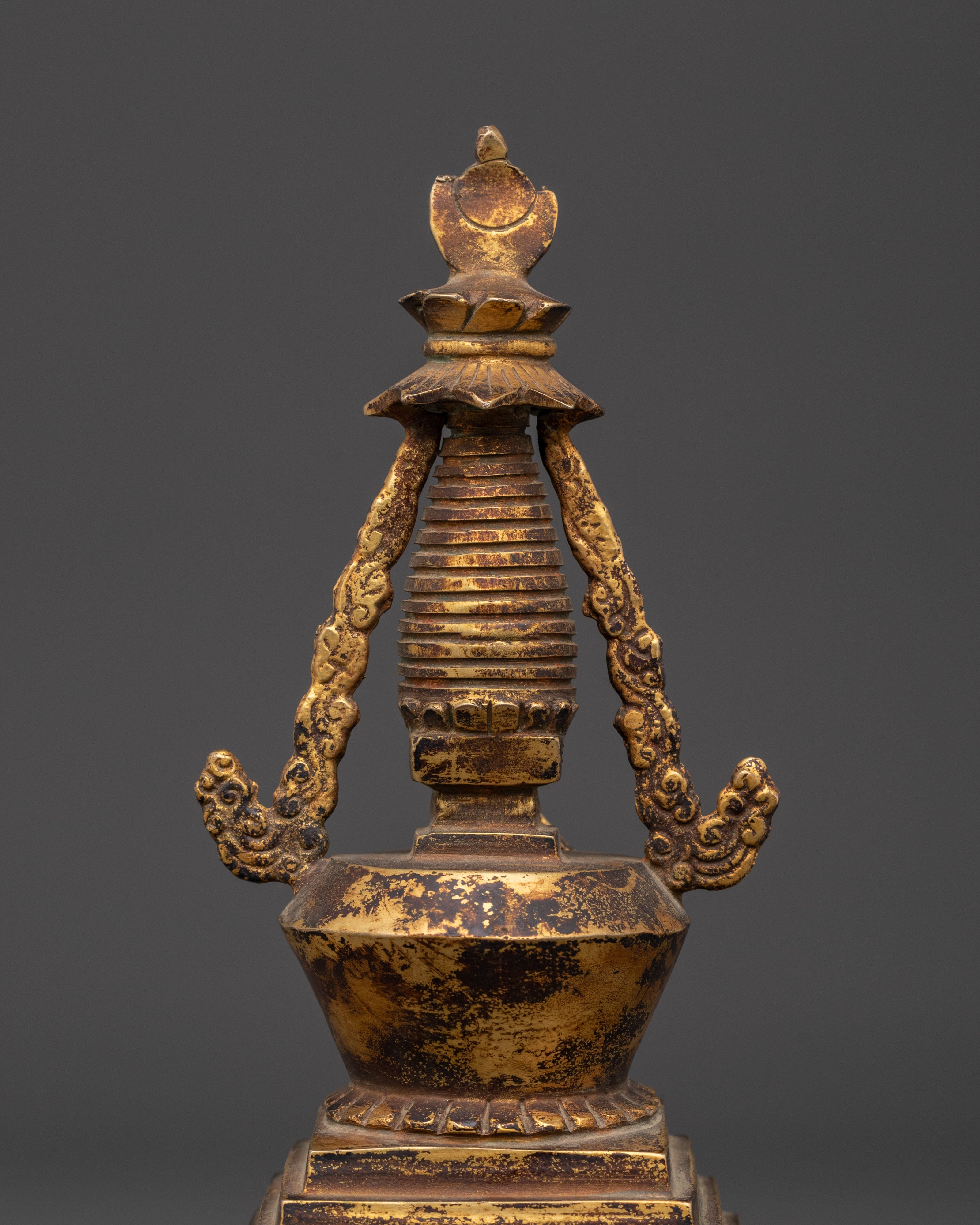 Gold Plated Himalayan Stupa |  Copper Body with Coral Stones
