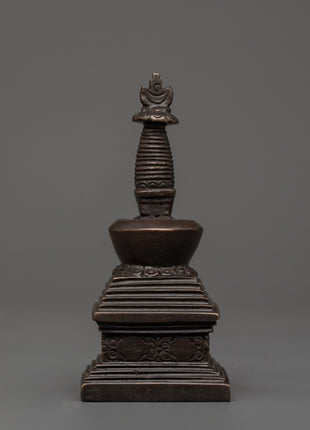 Handcrafted Oxidized Brass Tibetan Stupa | Religious Decorative Buddhist Shrine