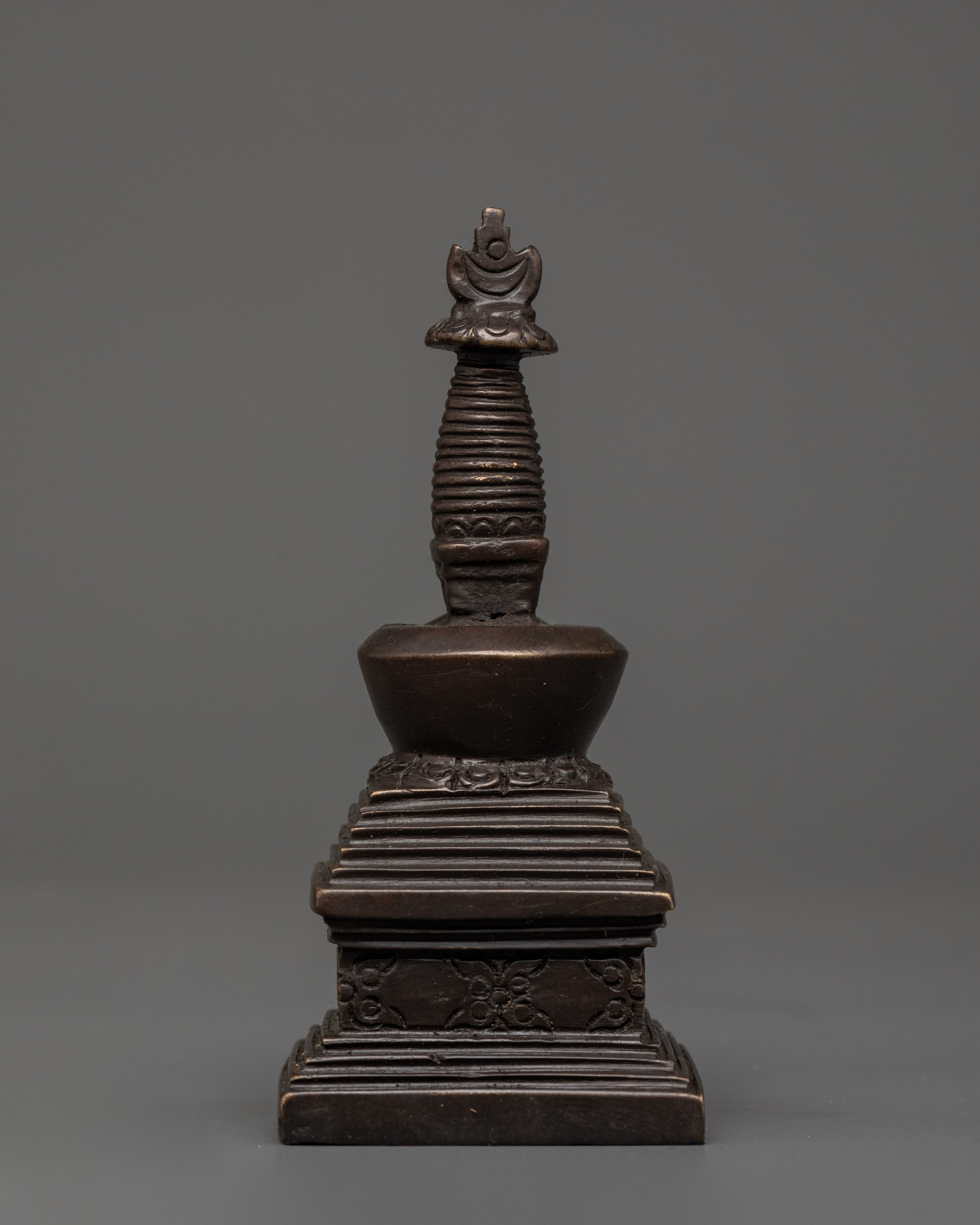Handcrafted Oxidized Brass Tibetan Stupa | Religious Decorative Buddhist Shrine