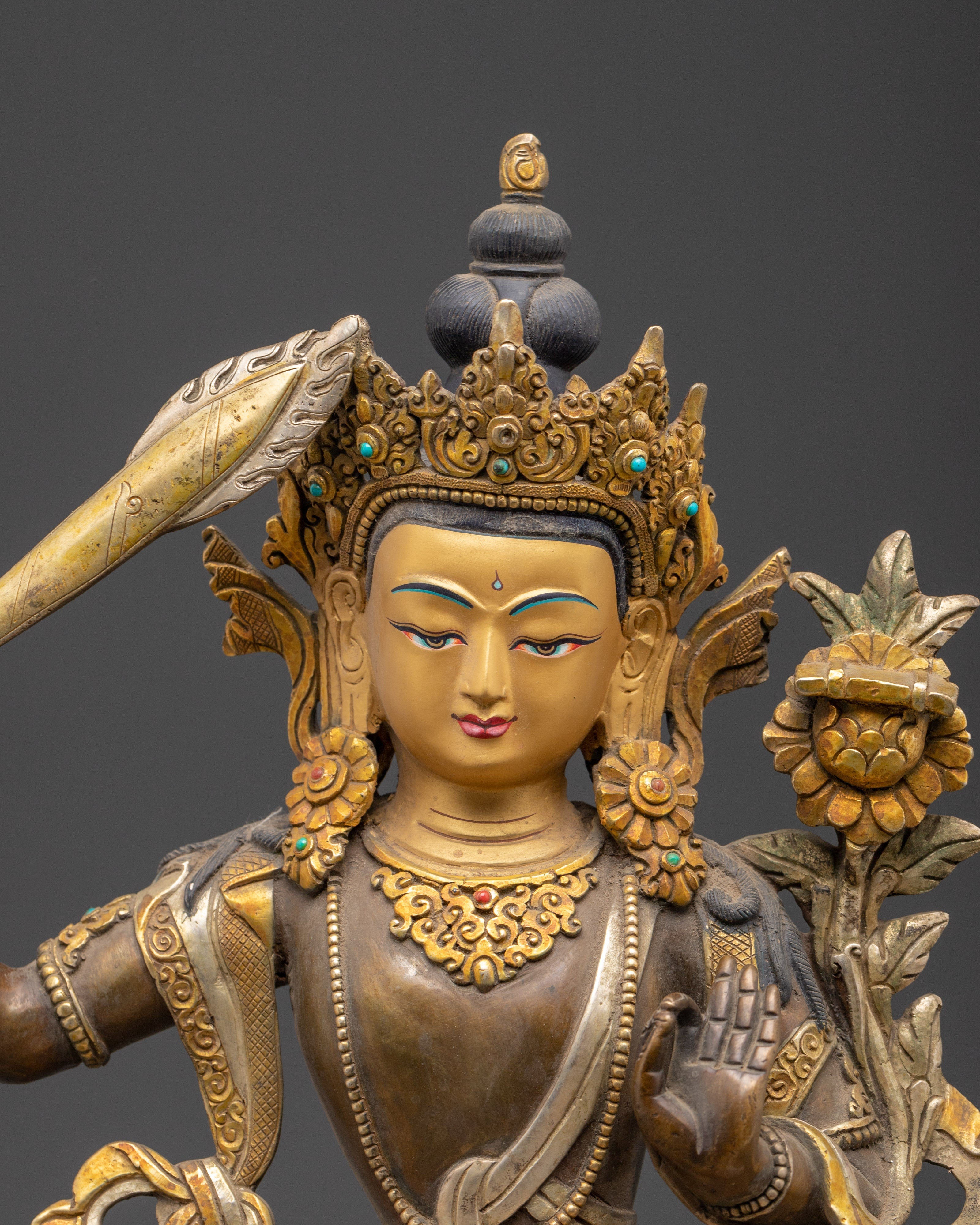 Handcrafted Tibetan Manjushri Statue | Wisdom Deity Sculpture for Home Altar