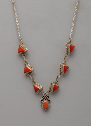 Silver and Triangle Coral Necklace | Perfect for Daily Wear