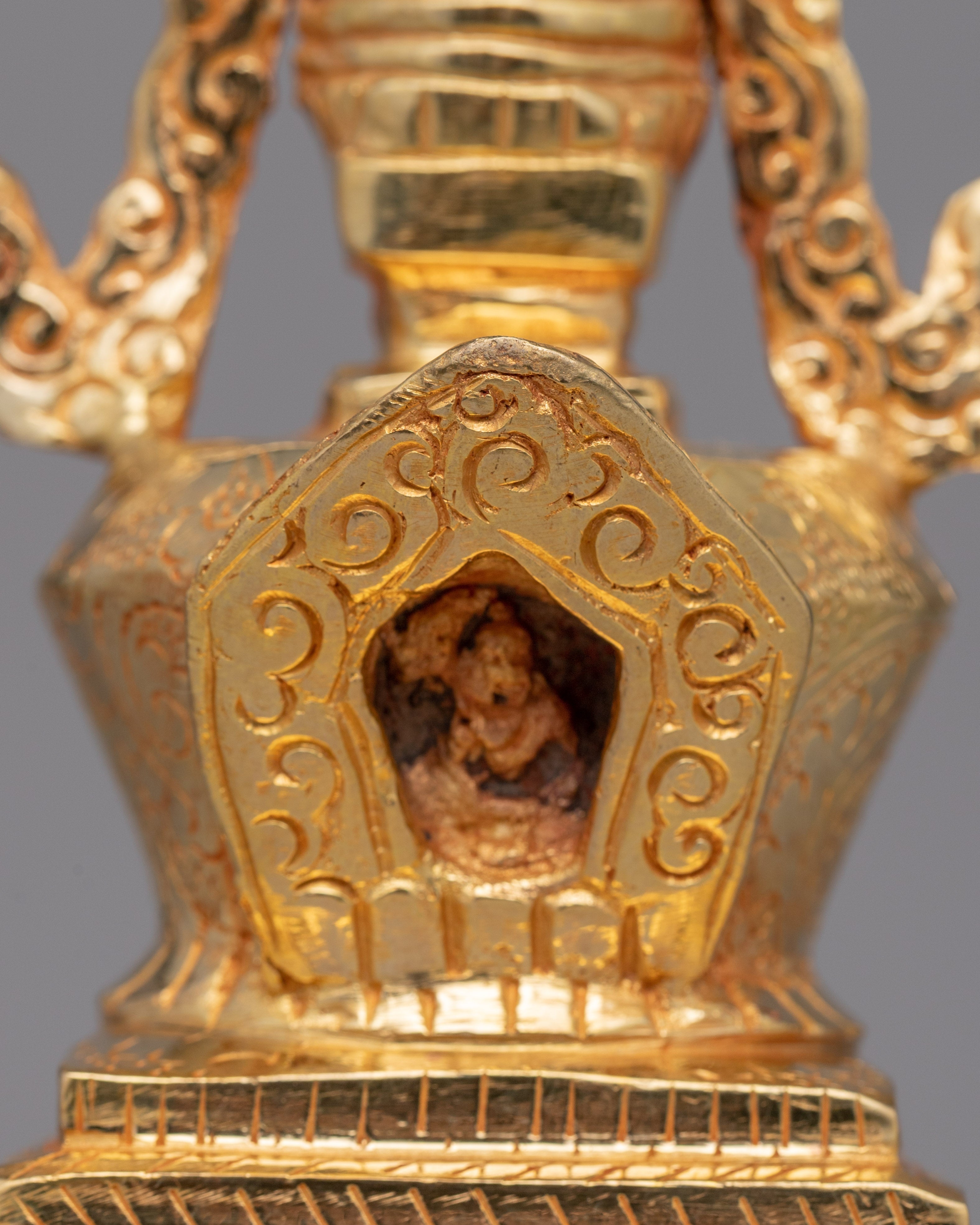 Tibetan Gold-Plated Tibetan Stupa with Intricate Design |  Perfect for Buddhist Rituals and Decor