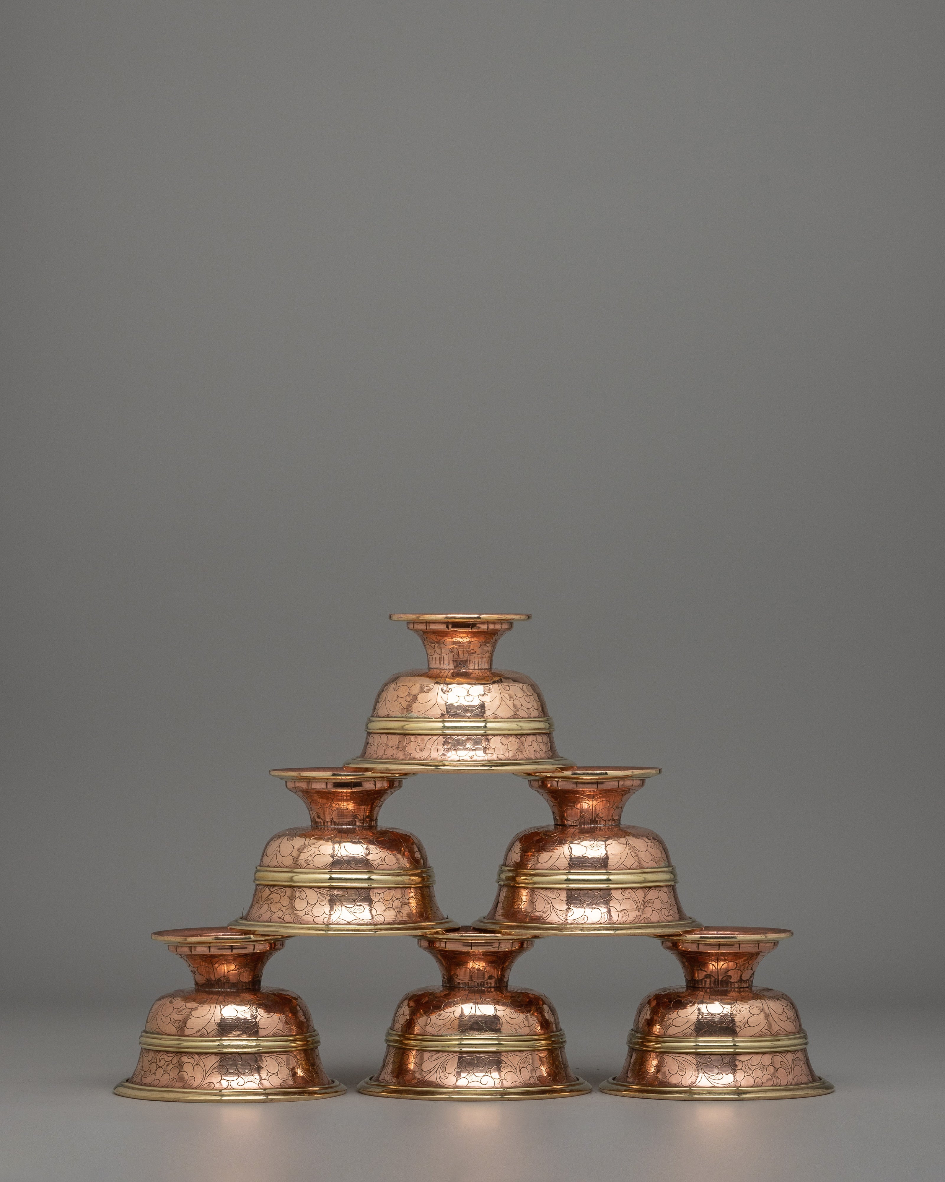 Tibetan Copper Offering Bowl Set | Ritual Water Offerings for Ceremonial Offerings