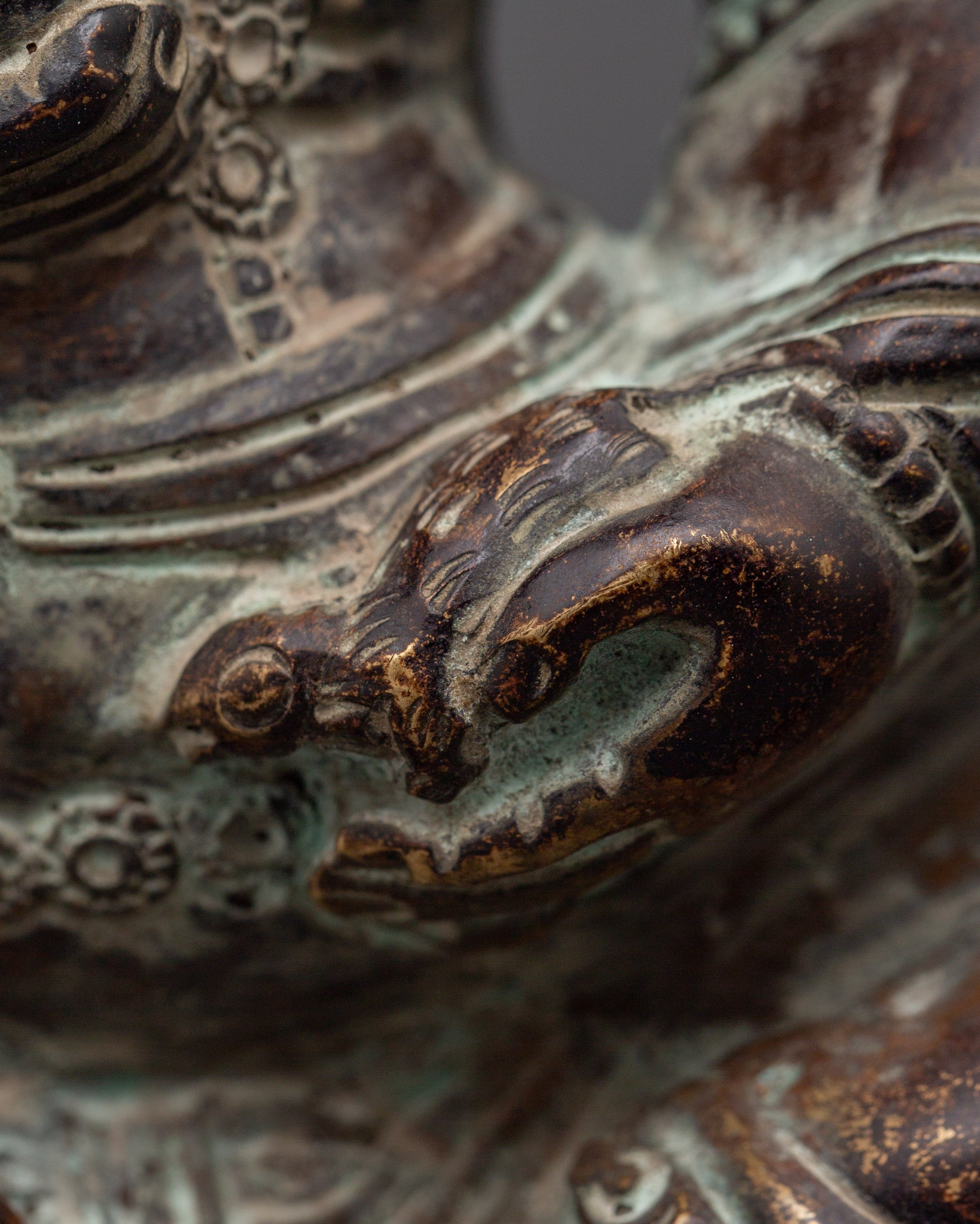 Tibetan Buddhist Dzambhala Oxidized Copper Statue | Sitting on Lotus