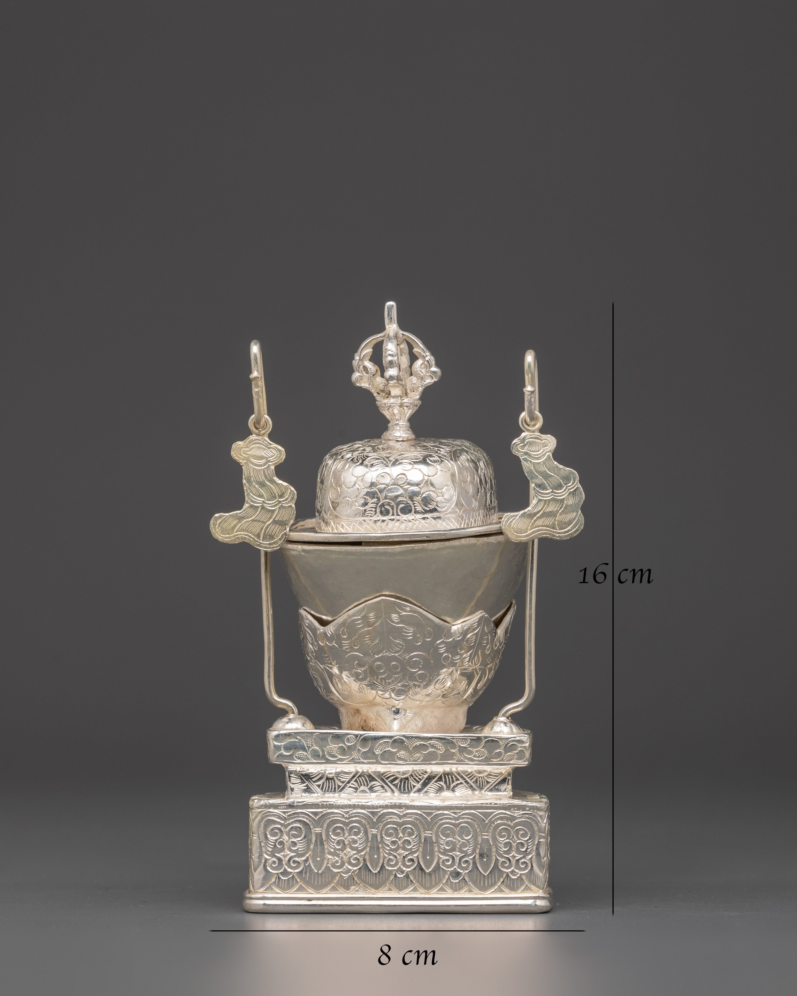 Silver-Plated Tibetan Kapala Set | Sacred Skull Cup for Tantric Offerings