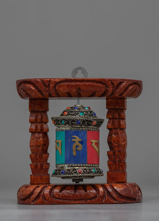 Compact Copper Prayer Wheel with Mantras and Stones
