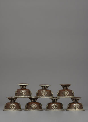 Seven Tibetan Offering Bowls | Beautiful Motifs for Rituals & Ceremonies