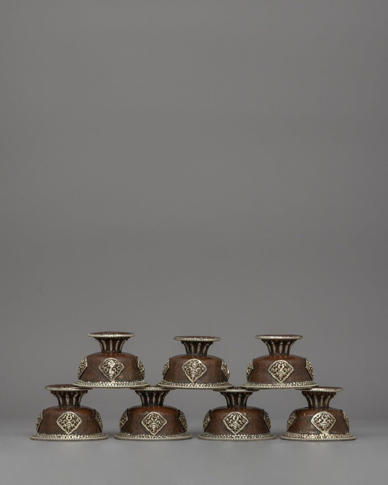 Seven Tibetan Offering Bowls | Beautiful Motifs for Rituals & Ceremonies