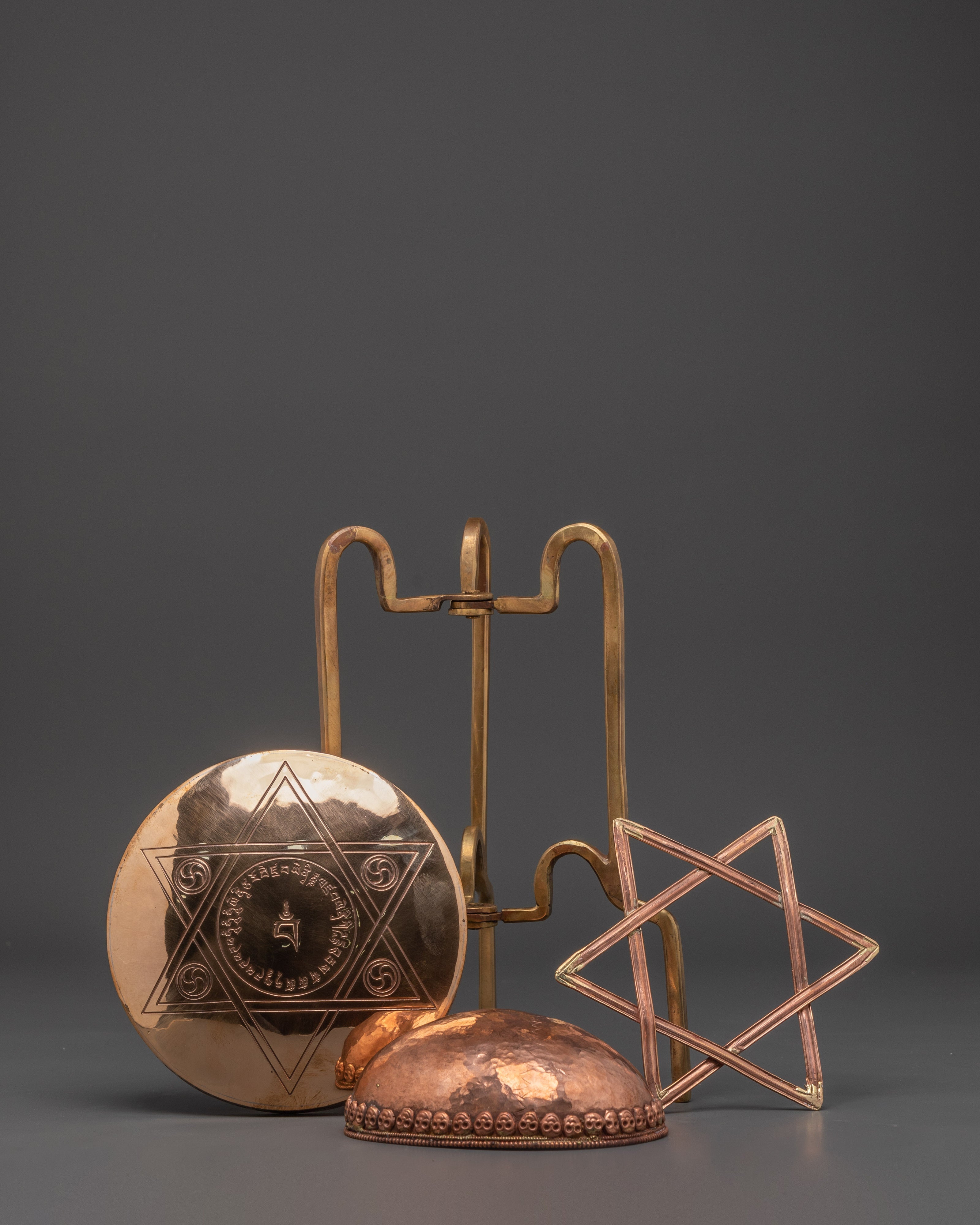 Ritual Kapala Star with Stand | Sacred Copper Artifact