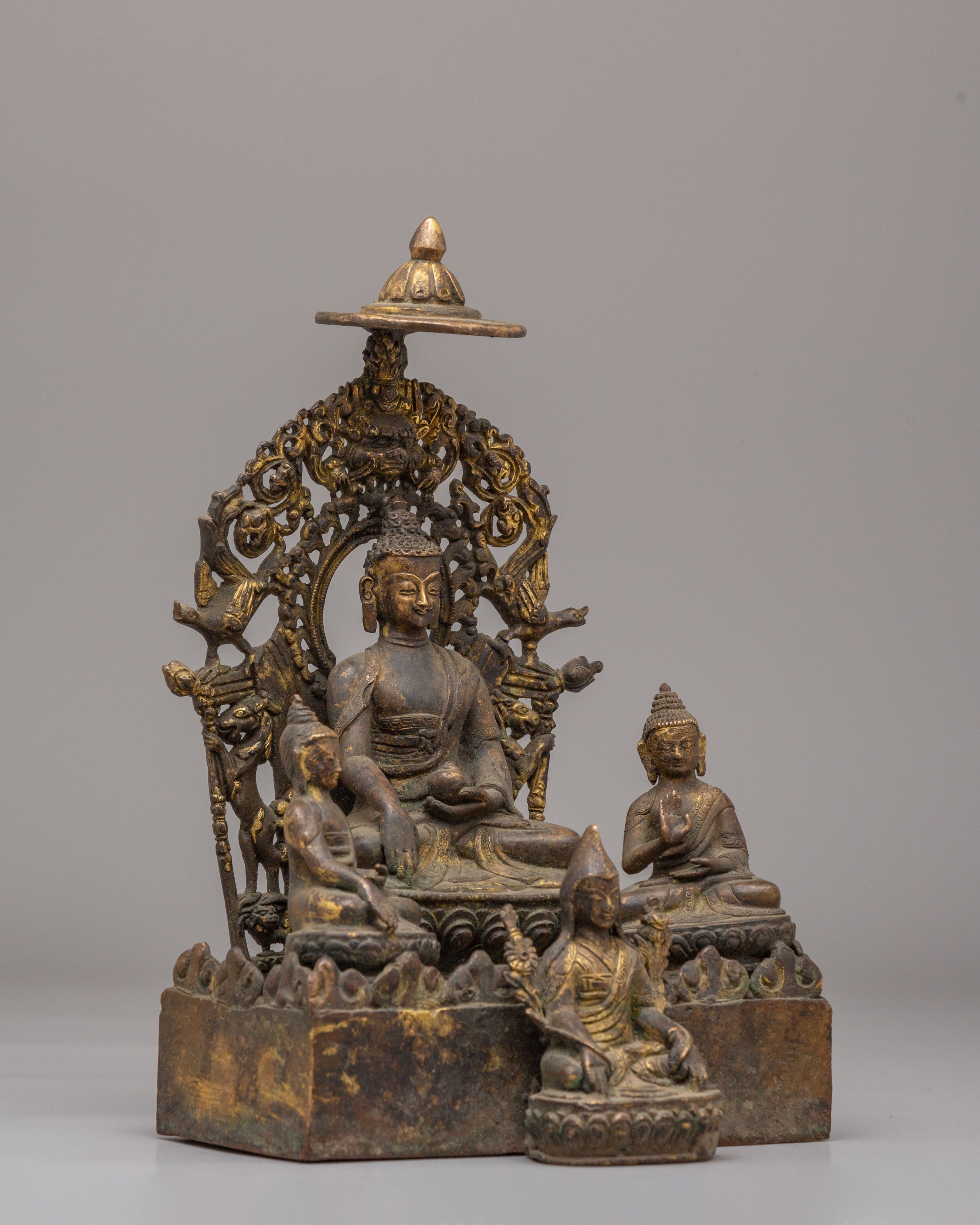 Buddha With Attendant Deities Sculpture | Sacred Altar Figure