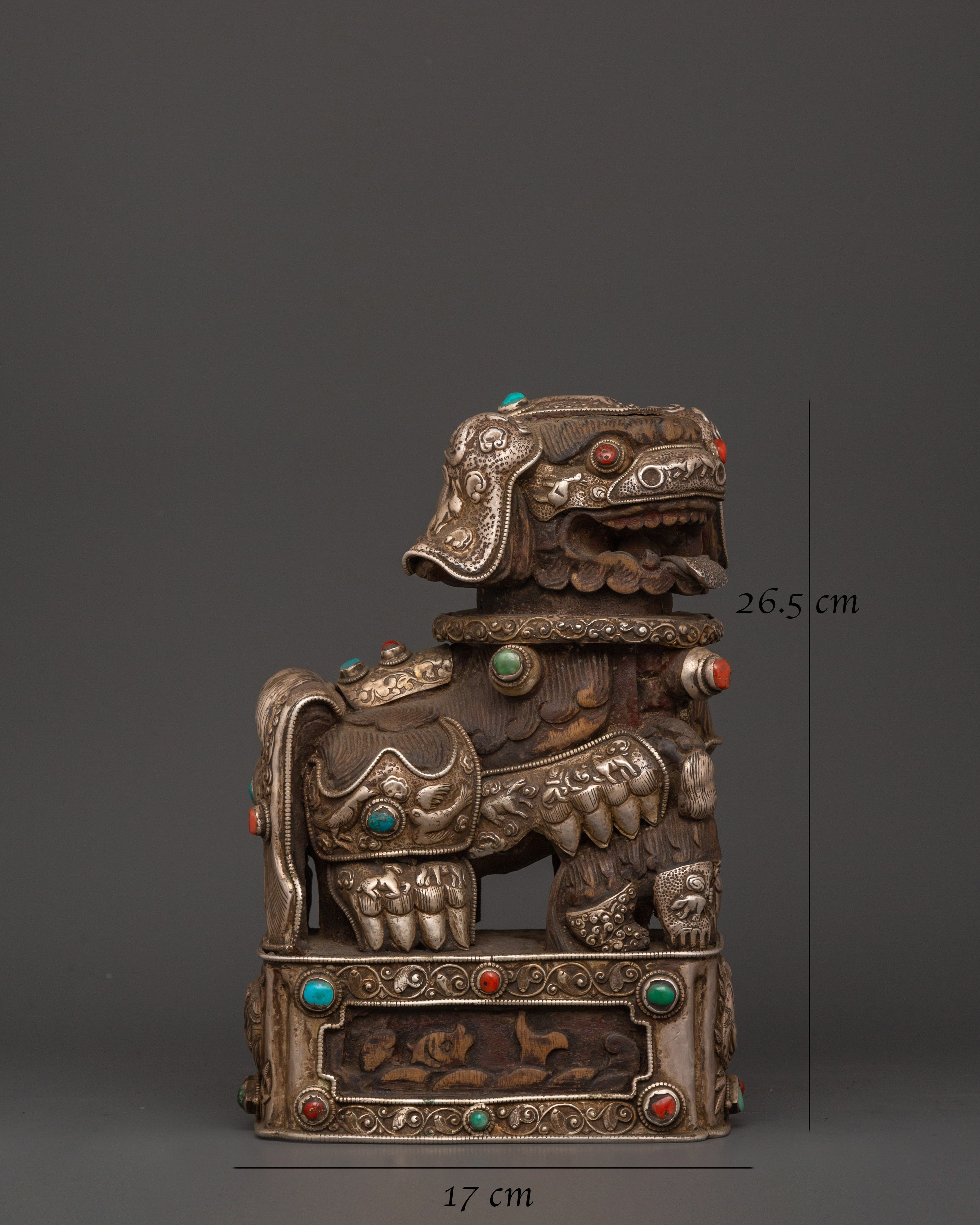 Tibetan Snow Lion Statue Set | Spiritual Decor with Antique Finish