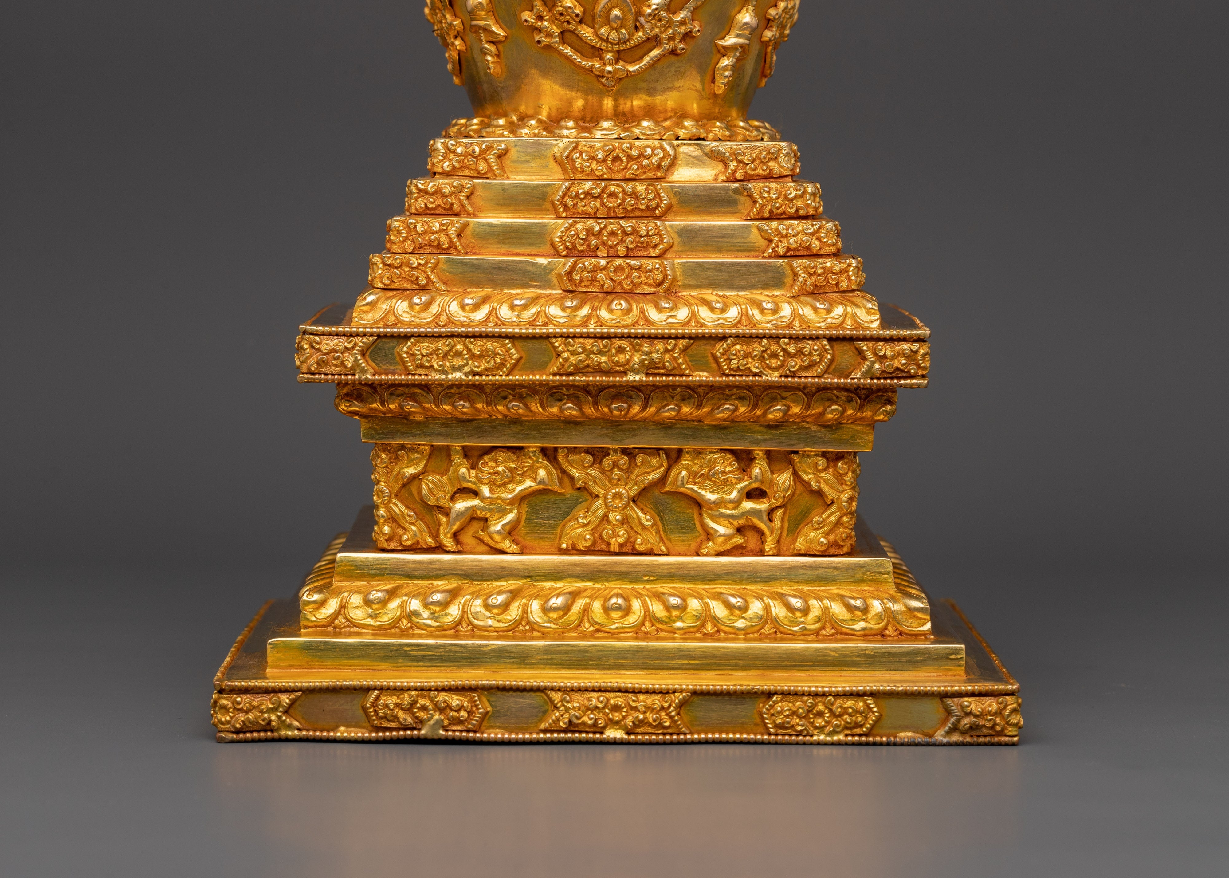Stupa Sacred Tibetan Altar Decor | Handcrafted Gold Plated Copper Stupa