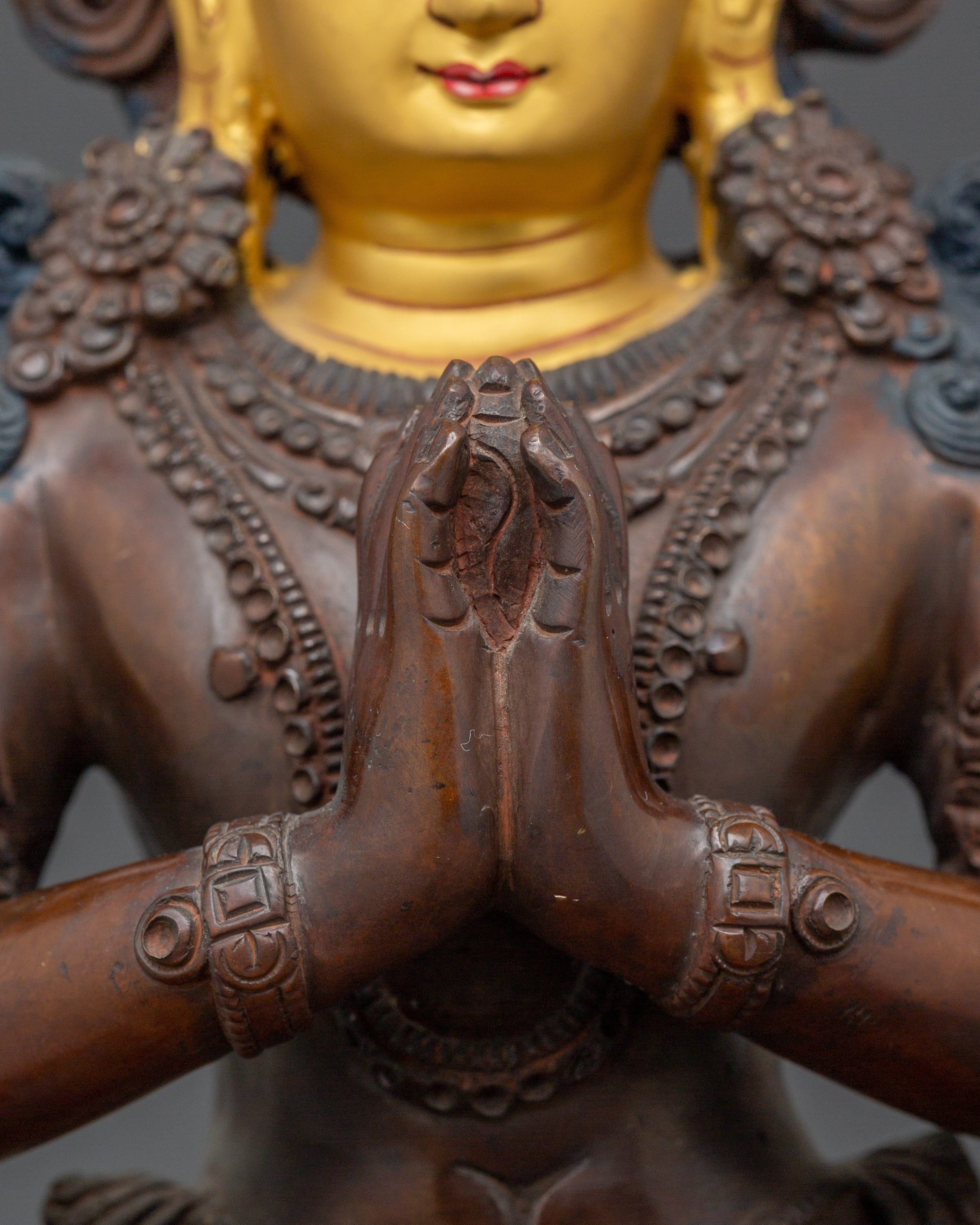 Tibetan Four-Armed Avalokiteshvara Copper Statue | Sculpture for Meditation, & Blessings