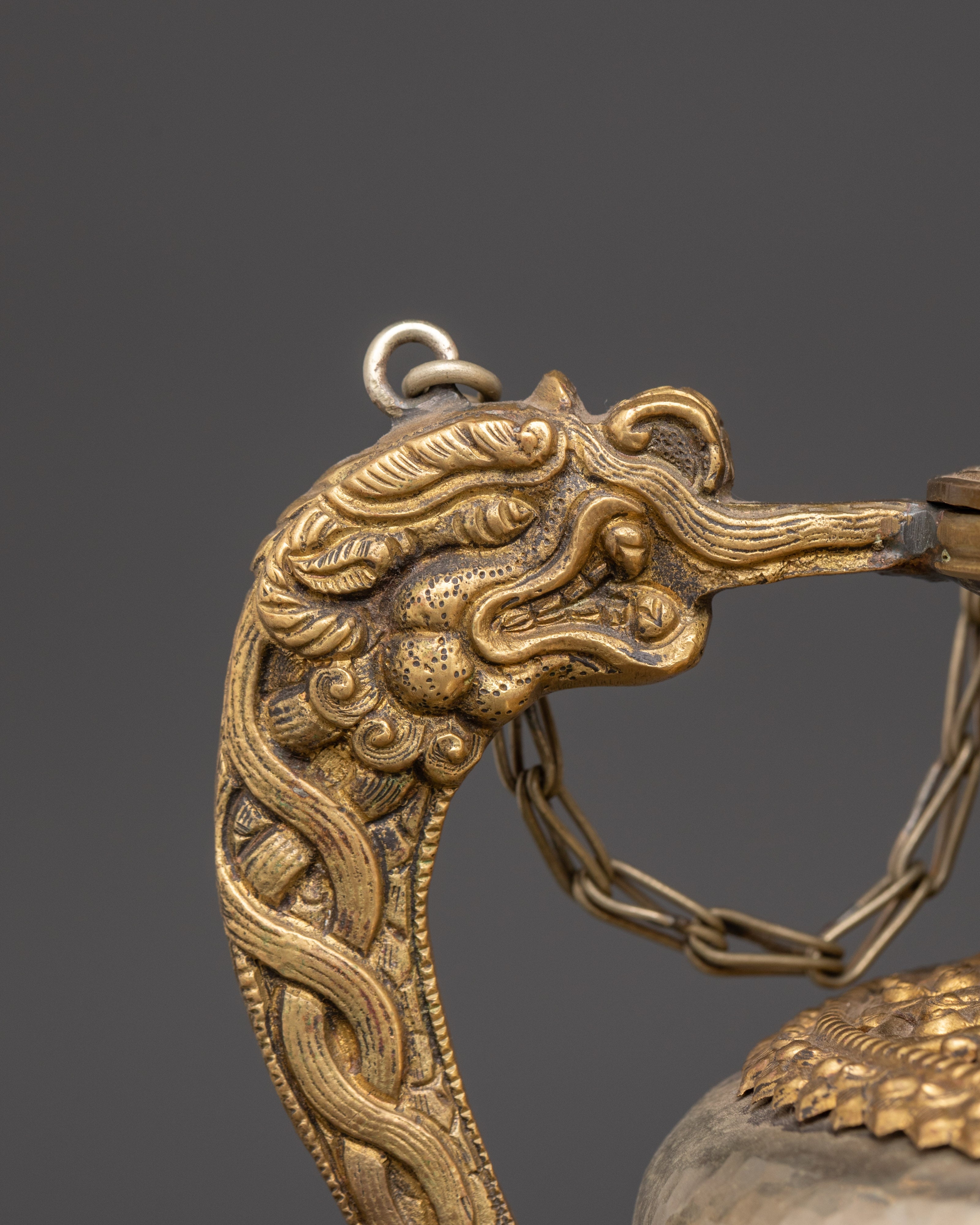 Brass Tea Pot with Motif Handle | Spiritual Decor & Ritual Offering Vessel