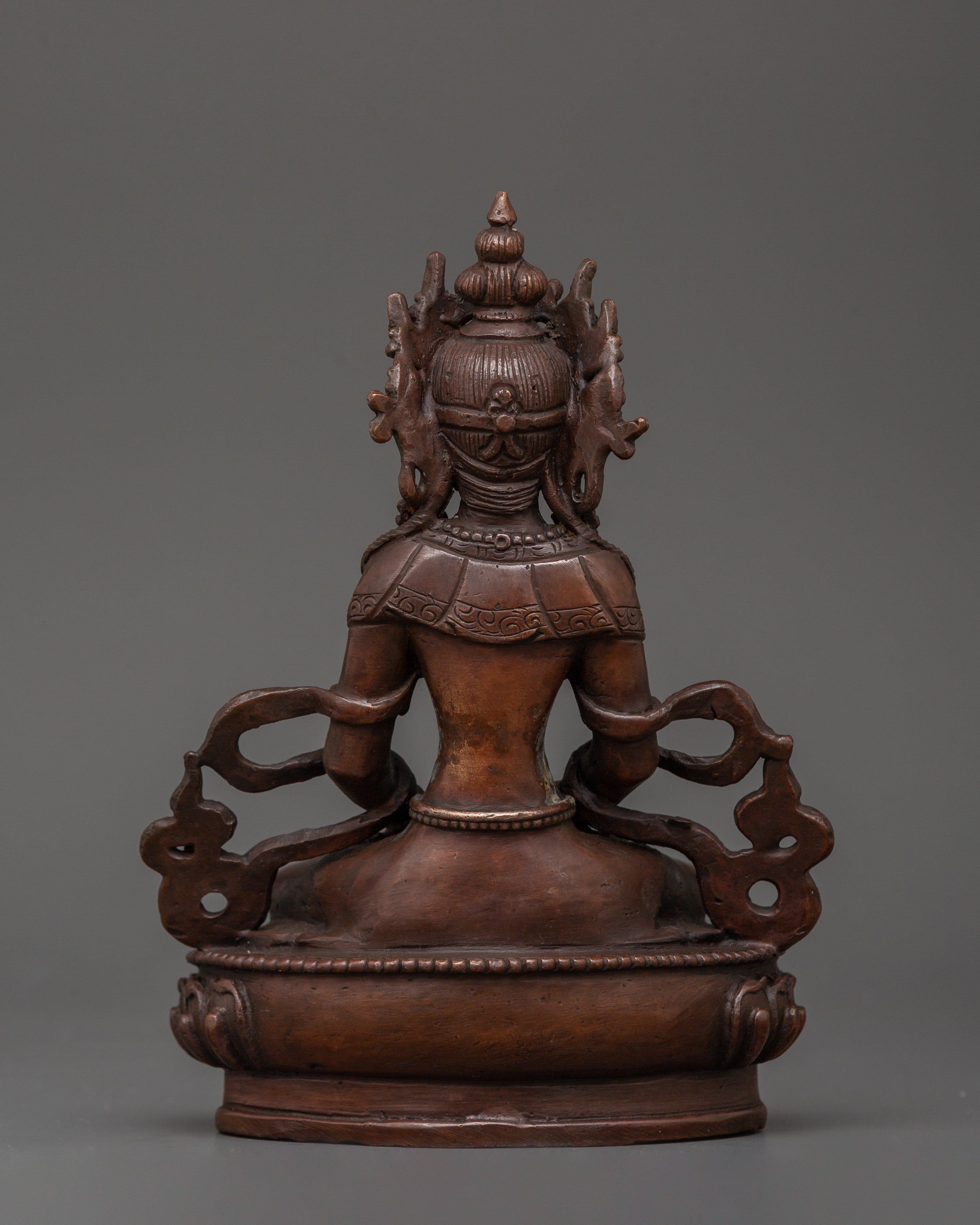 Amitayus Statue in Oxidized Copper | Spiritual Decor